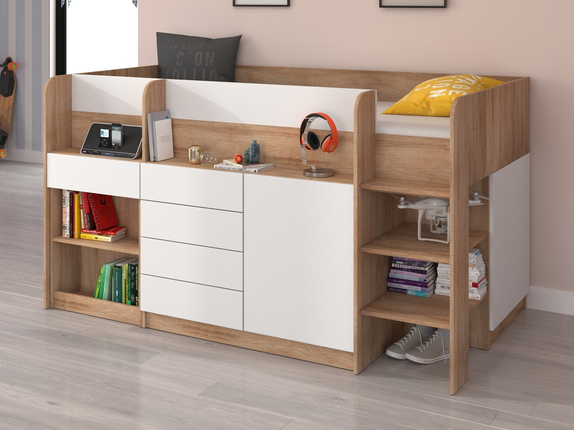 Krevet na sprat Gilroy 116 (Sonoma hrast + Belo)