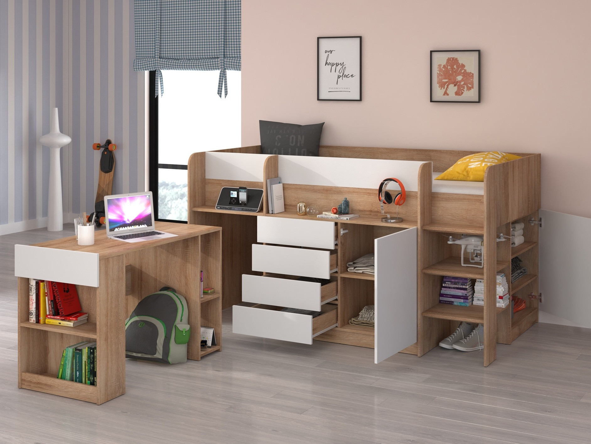 Krevet na sprat Gilroy 116 (Sonoma hrast + Belo)