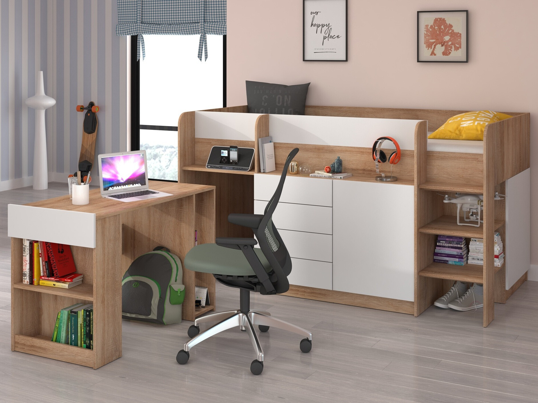 Krevet na sprat Gilroy 116 (Sonoma hrast + Belo)