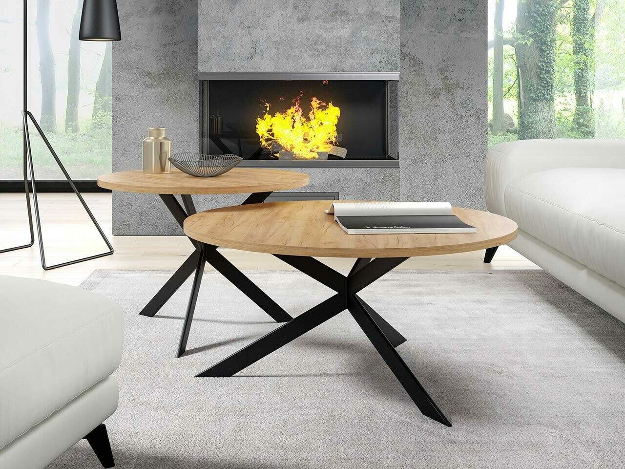 Set stočića za kafu Oswego 108 (Zanatski zlatni hrast + Crno)