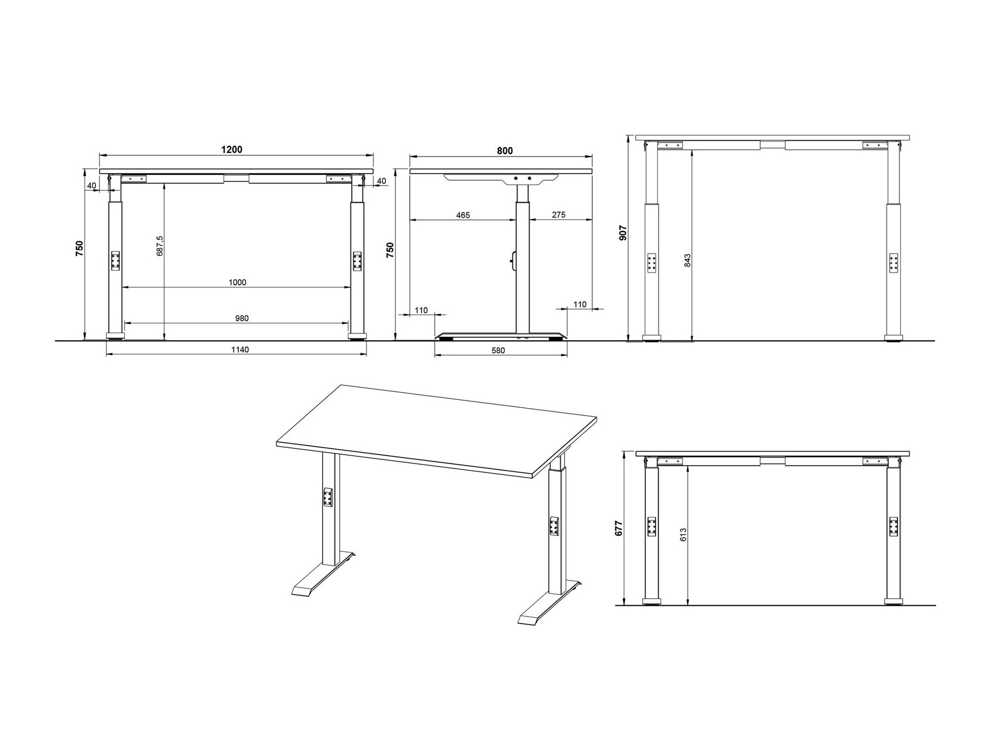 Kancelarijski sto Sacramento 420 (Belo + Crno)
