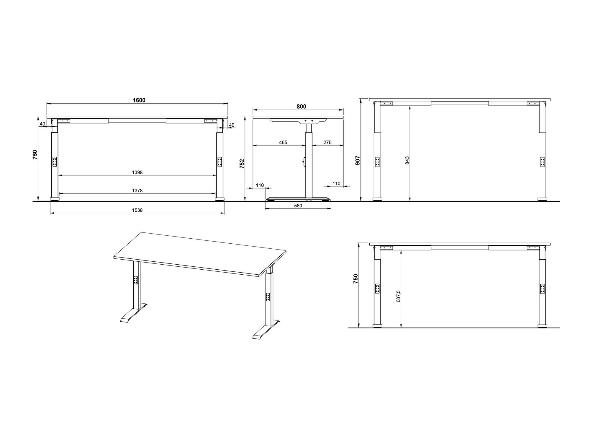 Kancelarijski sto Sacramento 421 (Graphite + Belo)