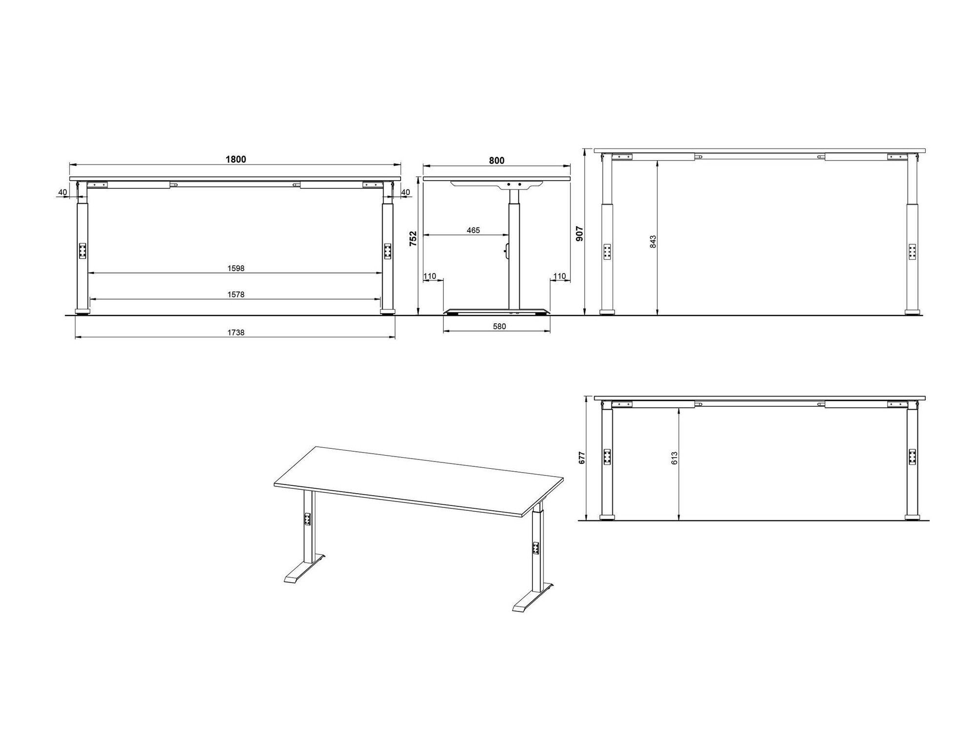 Kancelarijski sto Sacramento 422 (Belo + Crno)