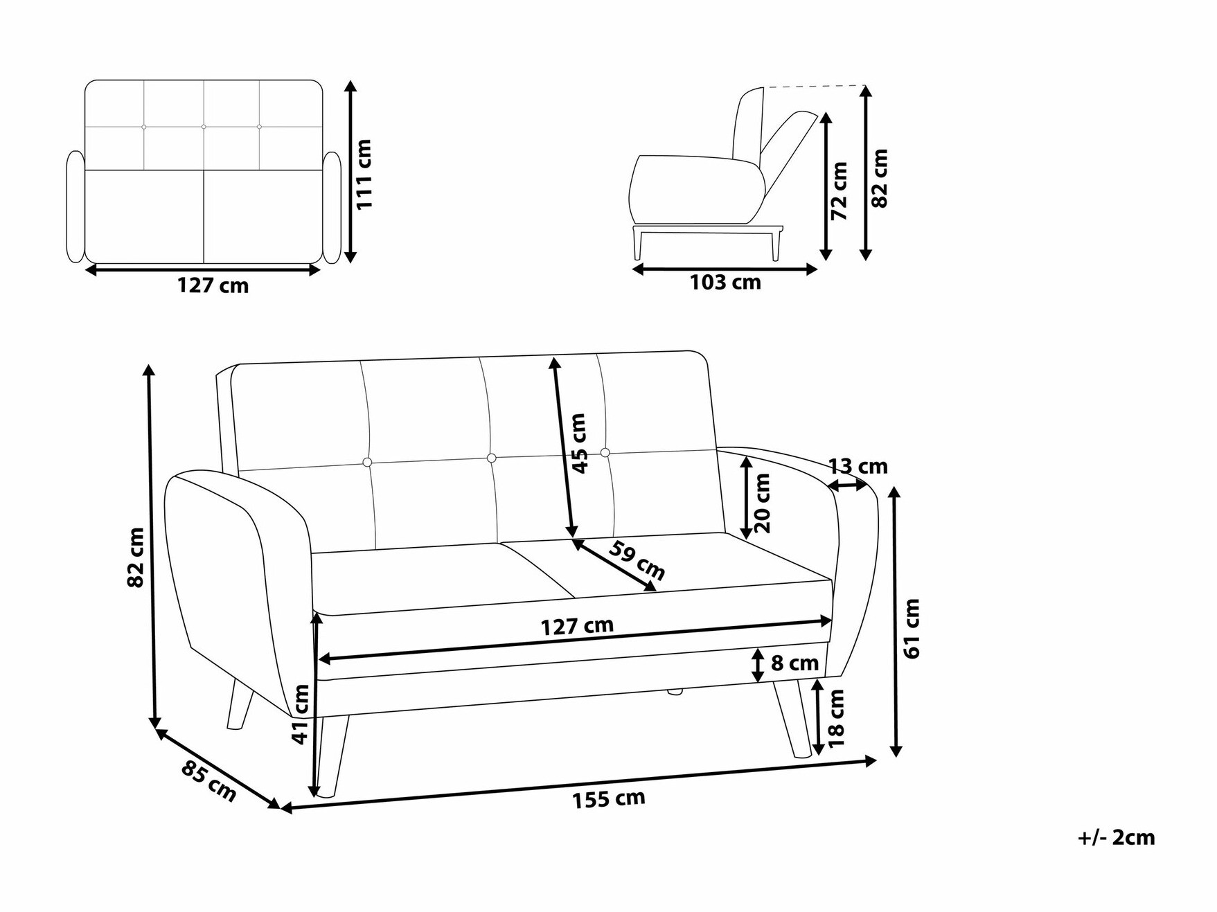 Sofa na razvlačenje Etlivi 103 (Crno)