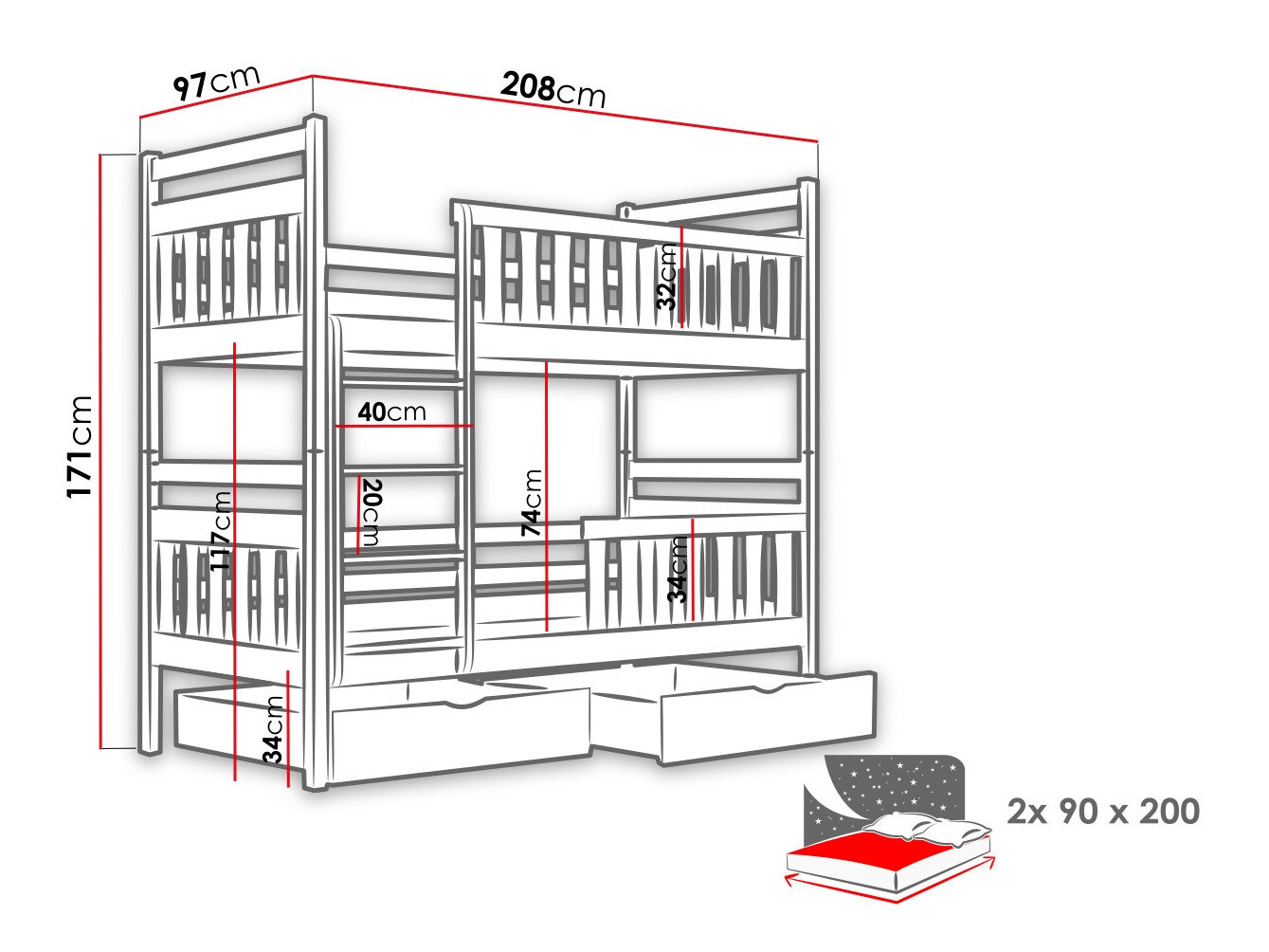 Krevet na sprat Vista 100 (Belo)