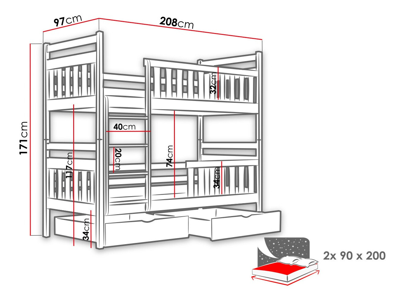 Krevet na sprat Vista 100 (Sivo)