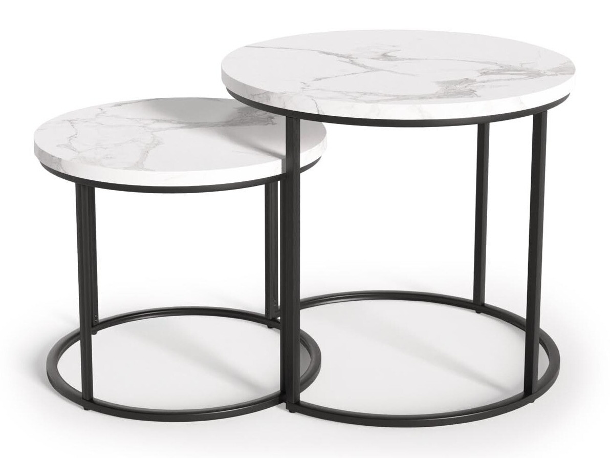 Set stočića za kafu Houston 951 (Beli mermer + Crno)