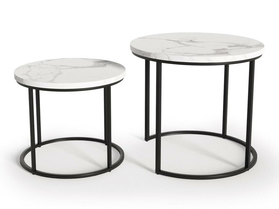 Set stočića za kafu Houston 951 (Beli mermer + Crno)