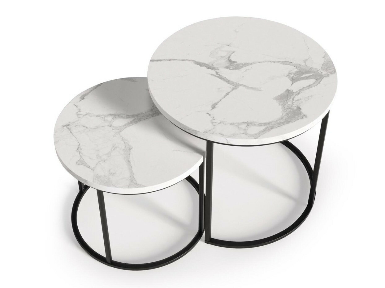 Set stočića za kafu Houston 951 (Beli mermer + Crno)