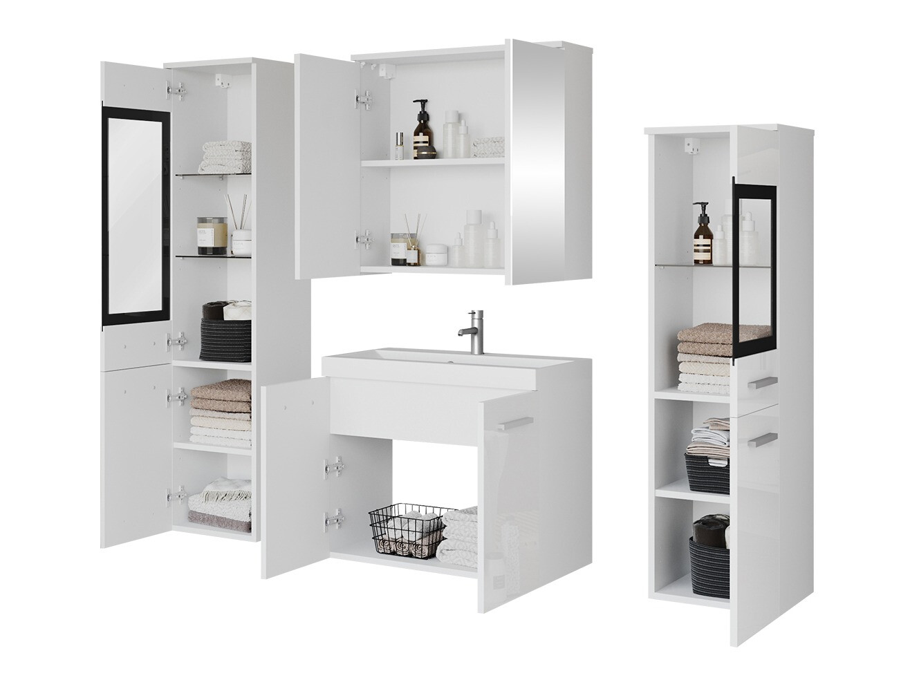 Set za kupatilo Sarasota 140 (Sjaj siva + Belo)