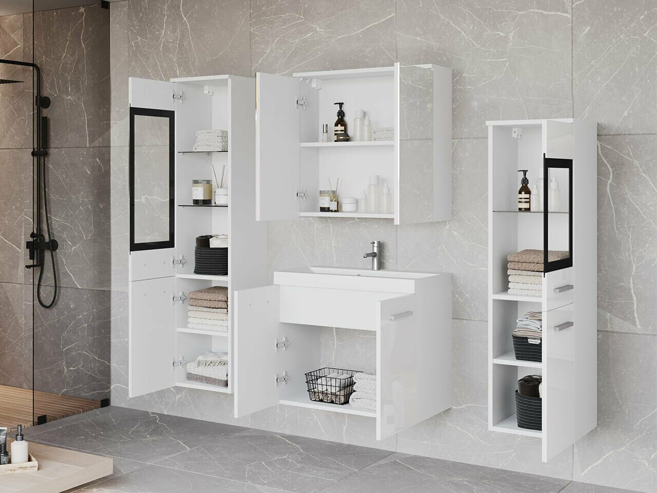 Set za kupatilo Scientia III (Sjajno belo + Belo)