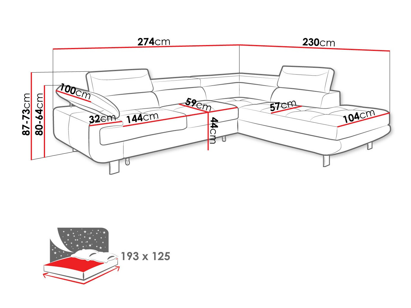 Ugaona sofa Lincoln 188 (Barrel 83)