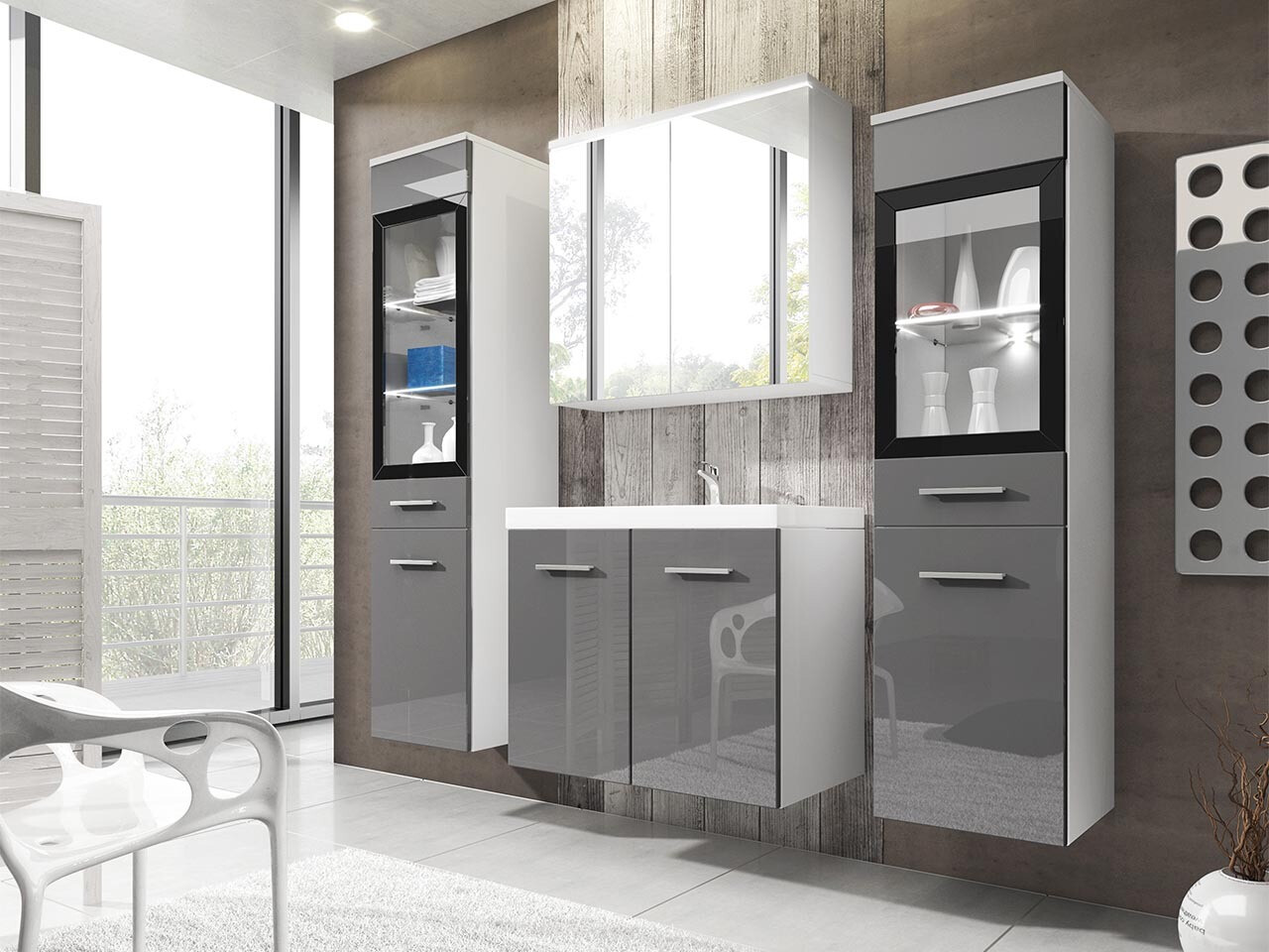 Set za kupatilo Sarasota 140 (Sjaj siva + Belo)