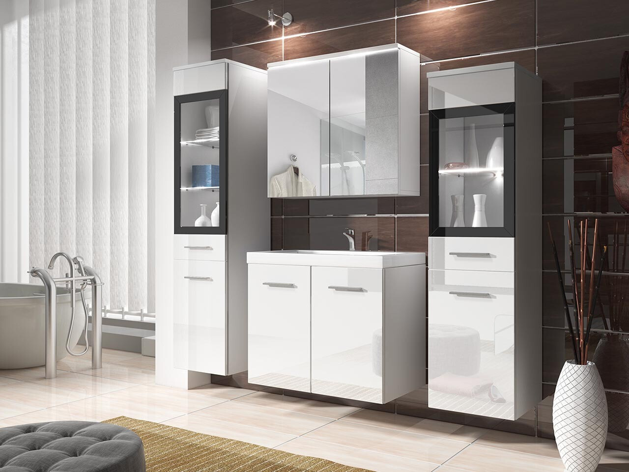 Set za kupatilo Sarasota 140 (Sjajno belo + Belo)