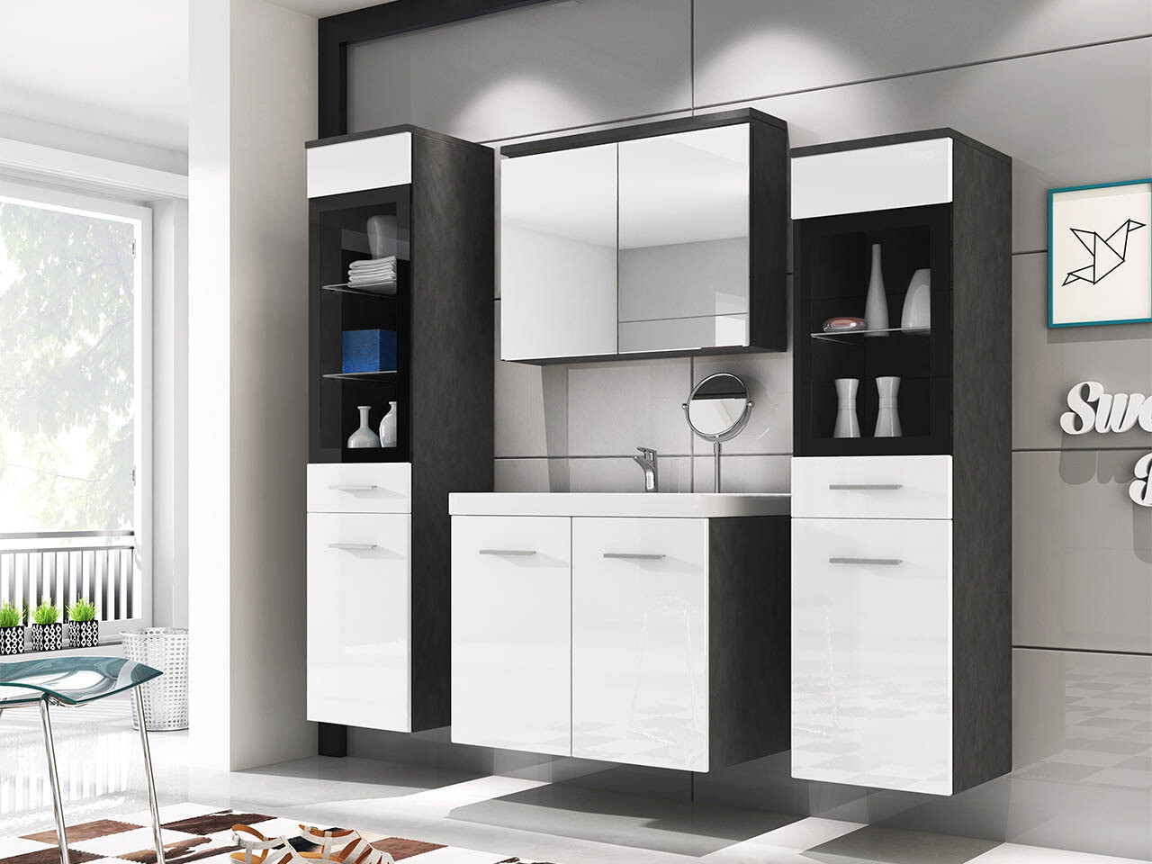 Set za kupatilo Sarasota 140 (Sjajno belo + Matera siva)