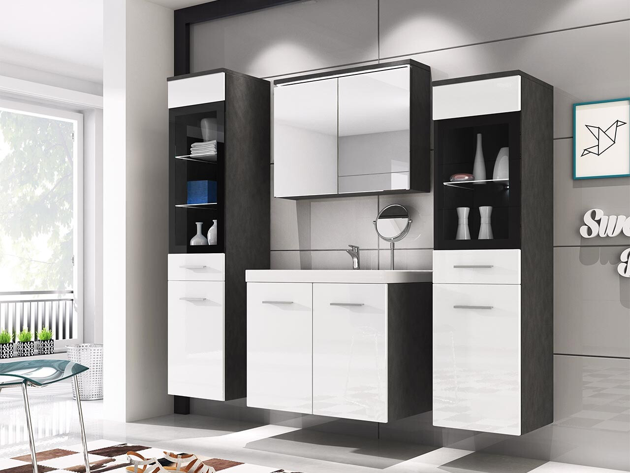 Set za kupatilo Sarasota 140 (Sjajno belo + Matera siva)