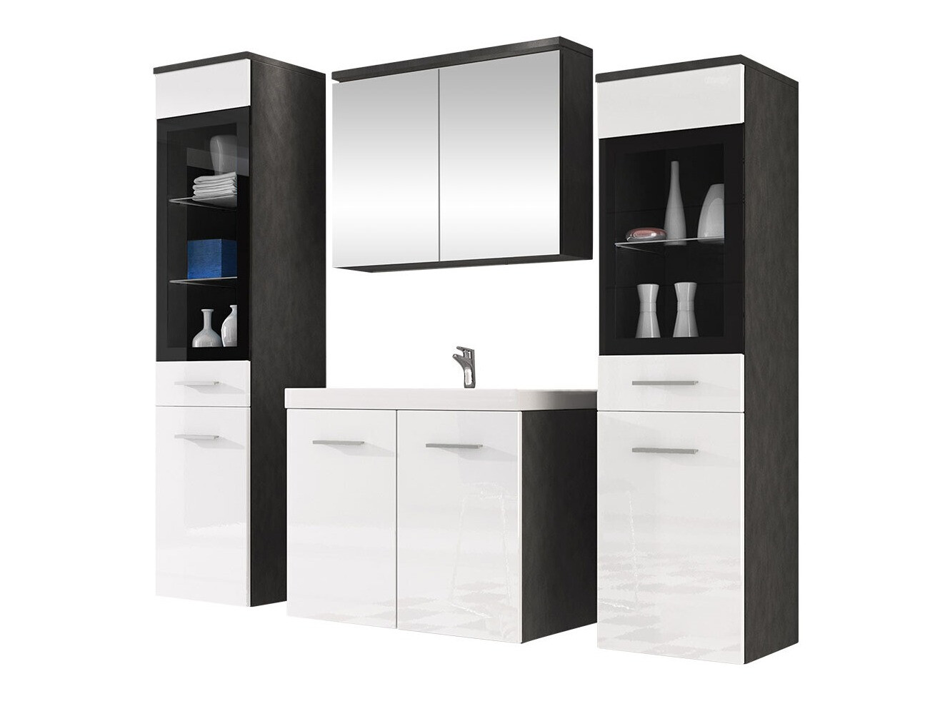 Set za kupatilo Scientia III (Sjajno belo + Matera siva)