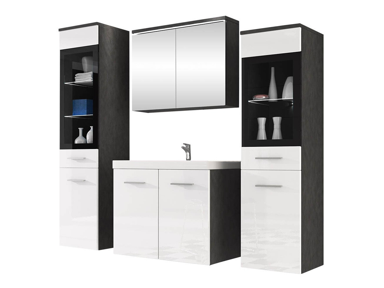 Set za kupatilo Scientia III (Sjajno belo + Matera siva)