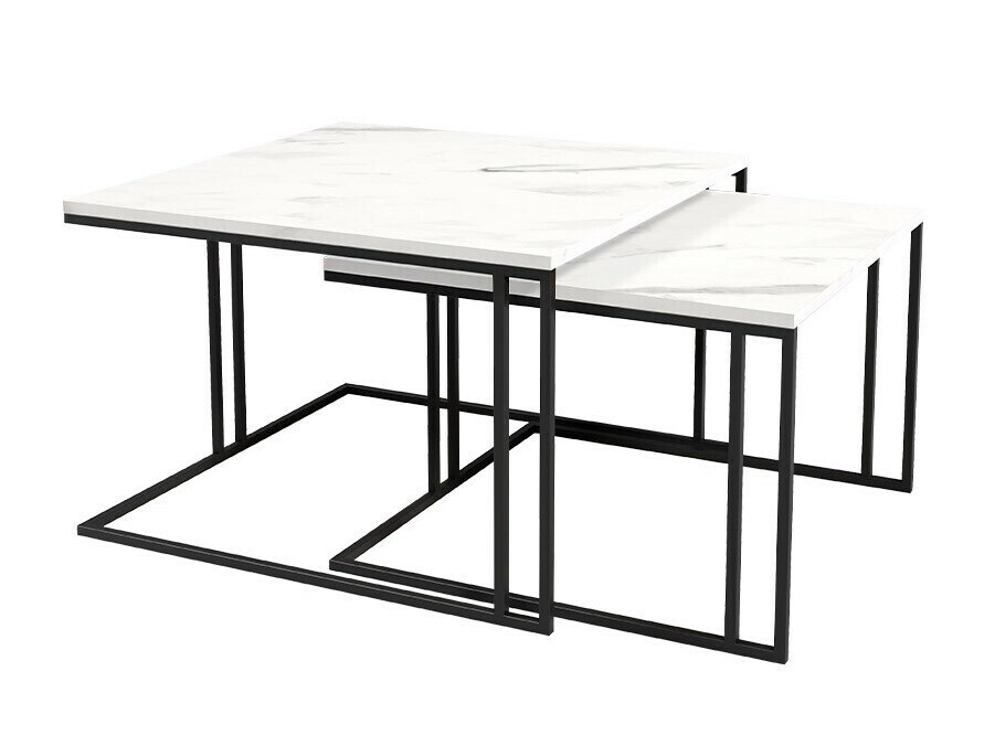 Set stočića za kafu Oswego 110 (Beli mermer + Crno)