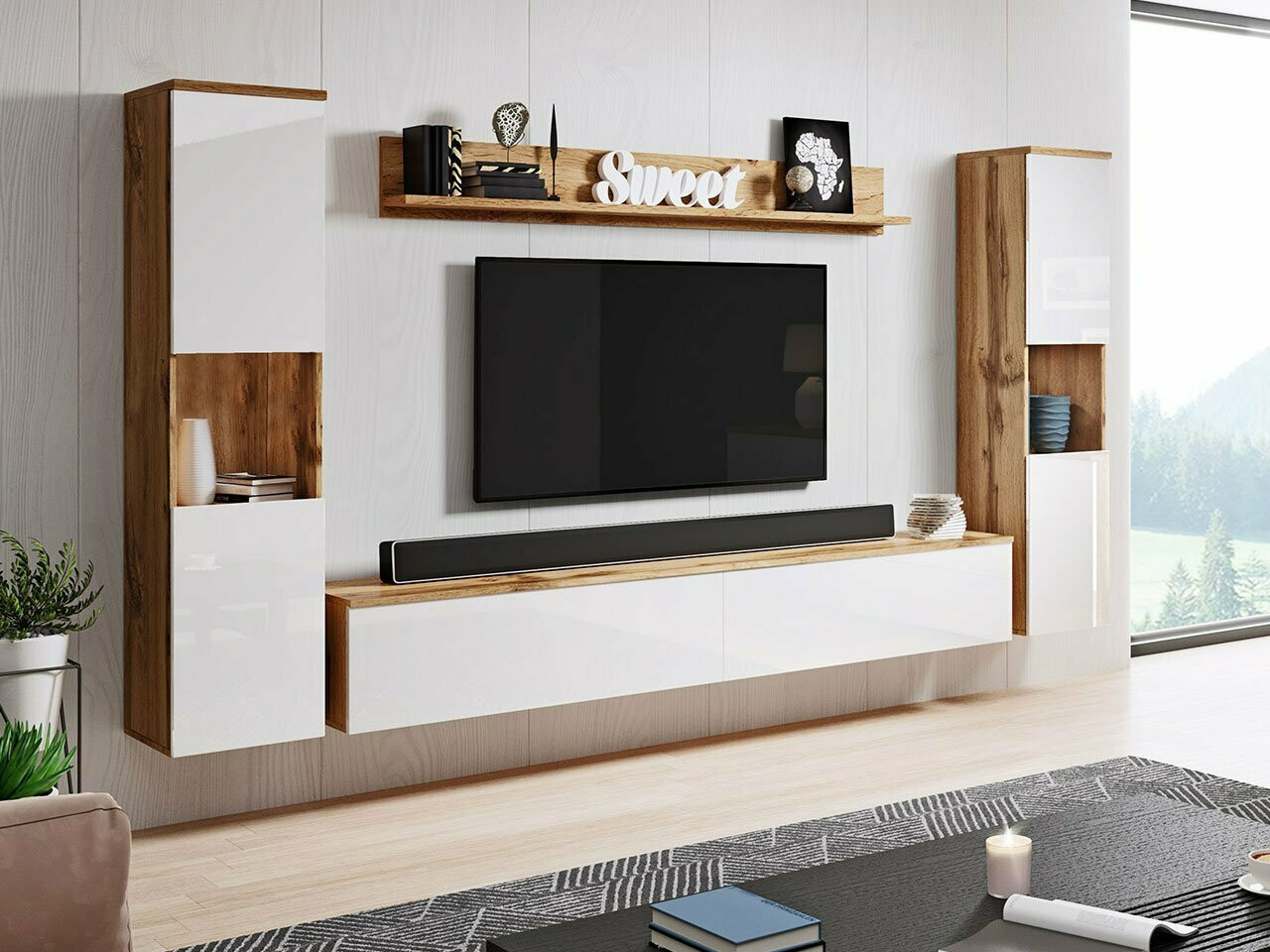 Set za dnevnu sobu Sarasota 131 (Hrast Votan + Sjajno belo)