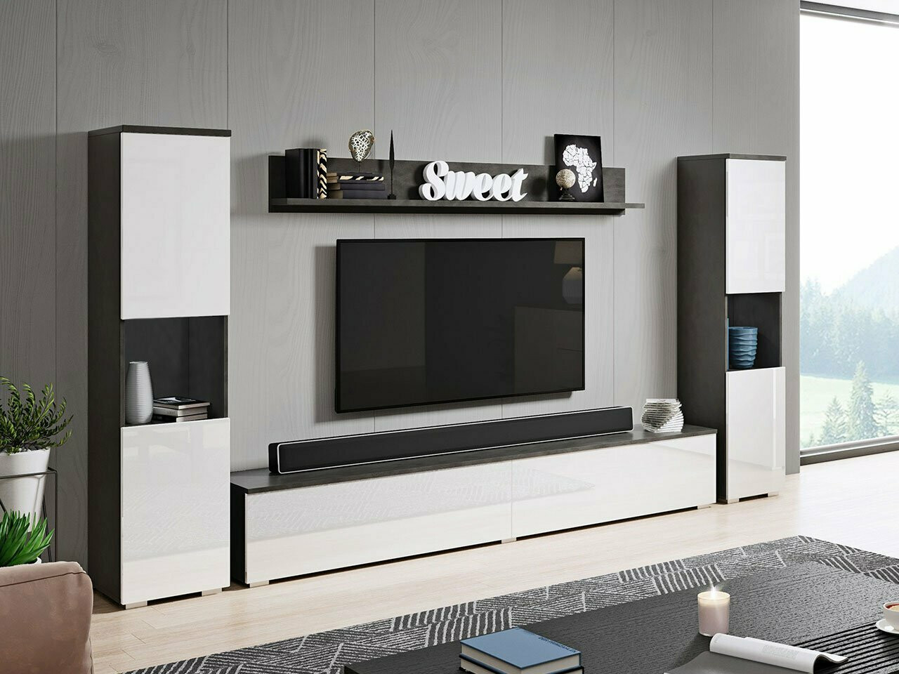 Set za dnevnu sobu Sarasota 131 (Tamnosiva + Sjajno belo)