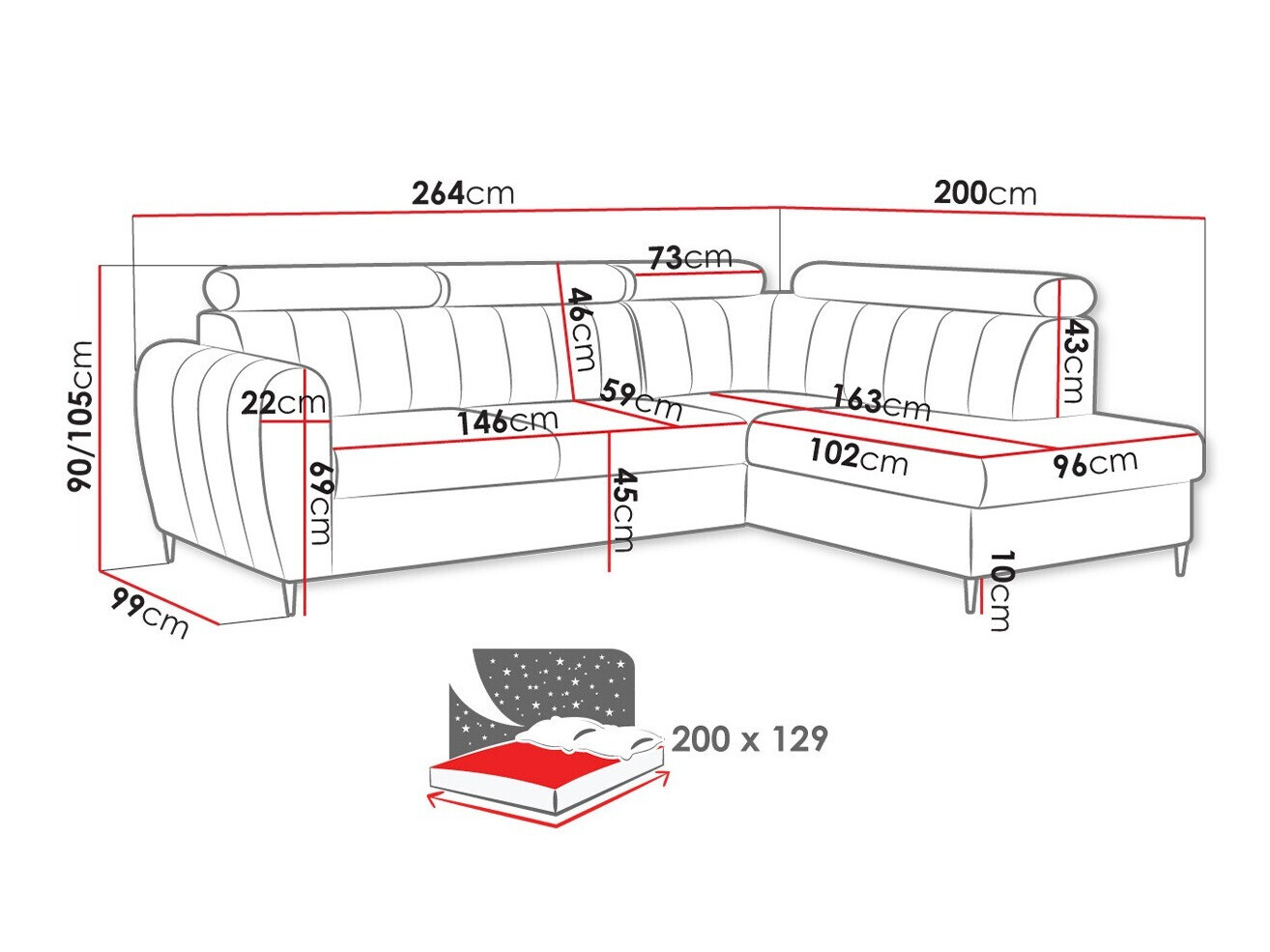 Ugaona sofa Temple 125 (Kronos 01)
