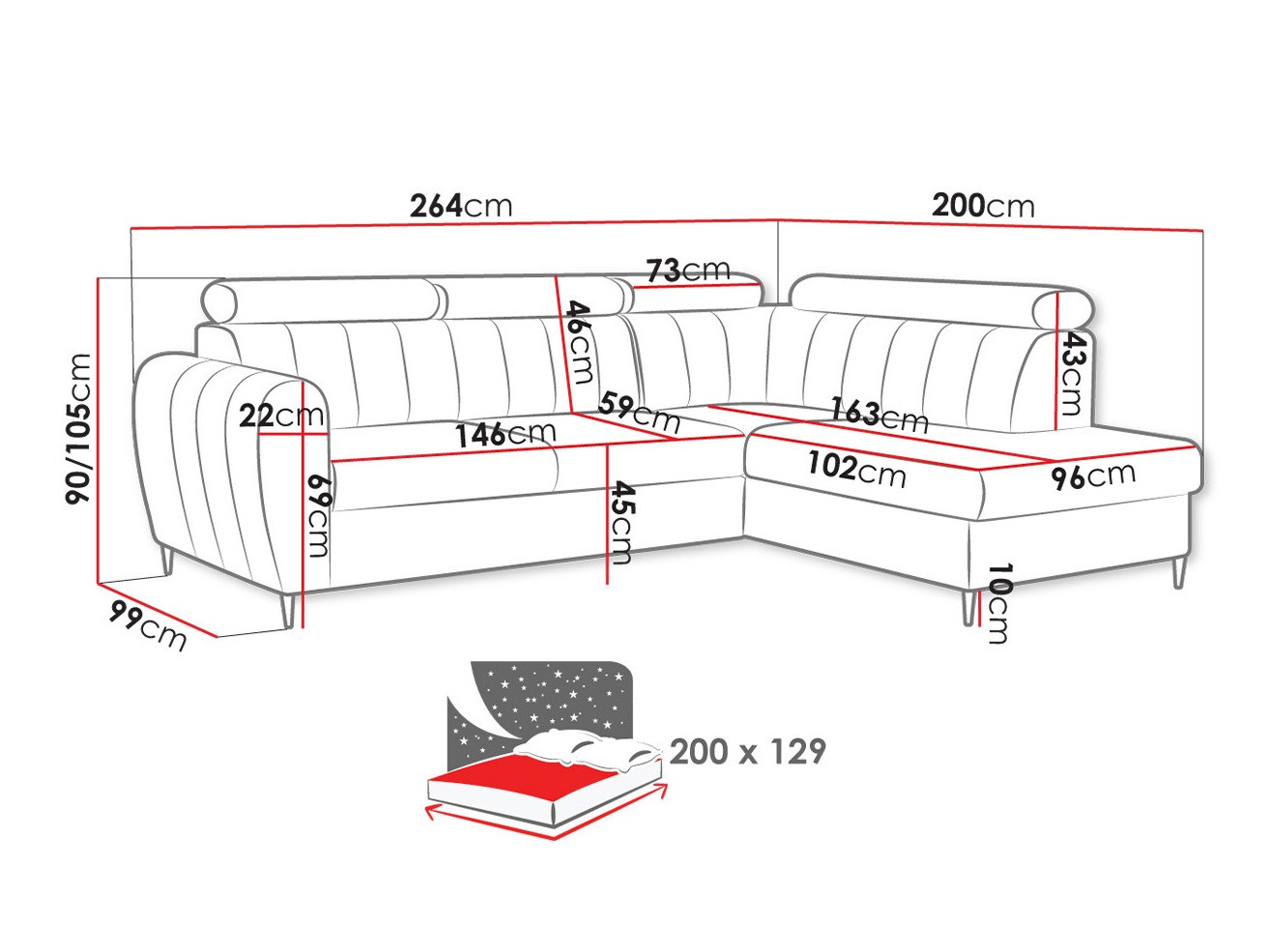 Ugaona sofa Temple 125 (Kronos 09)