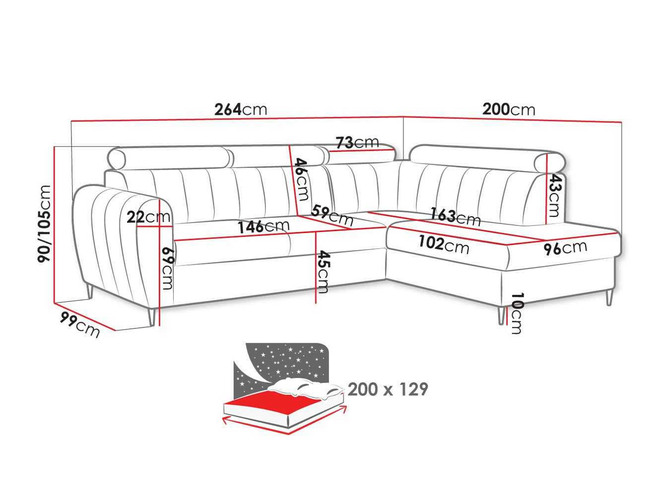 Ugaona sofa Temple 125 (Kronos 09)