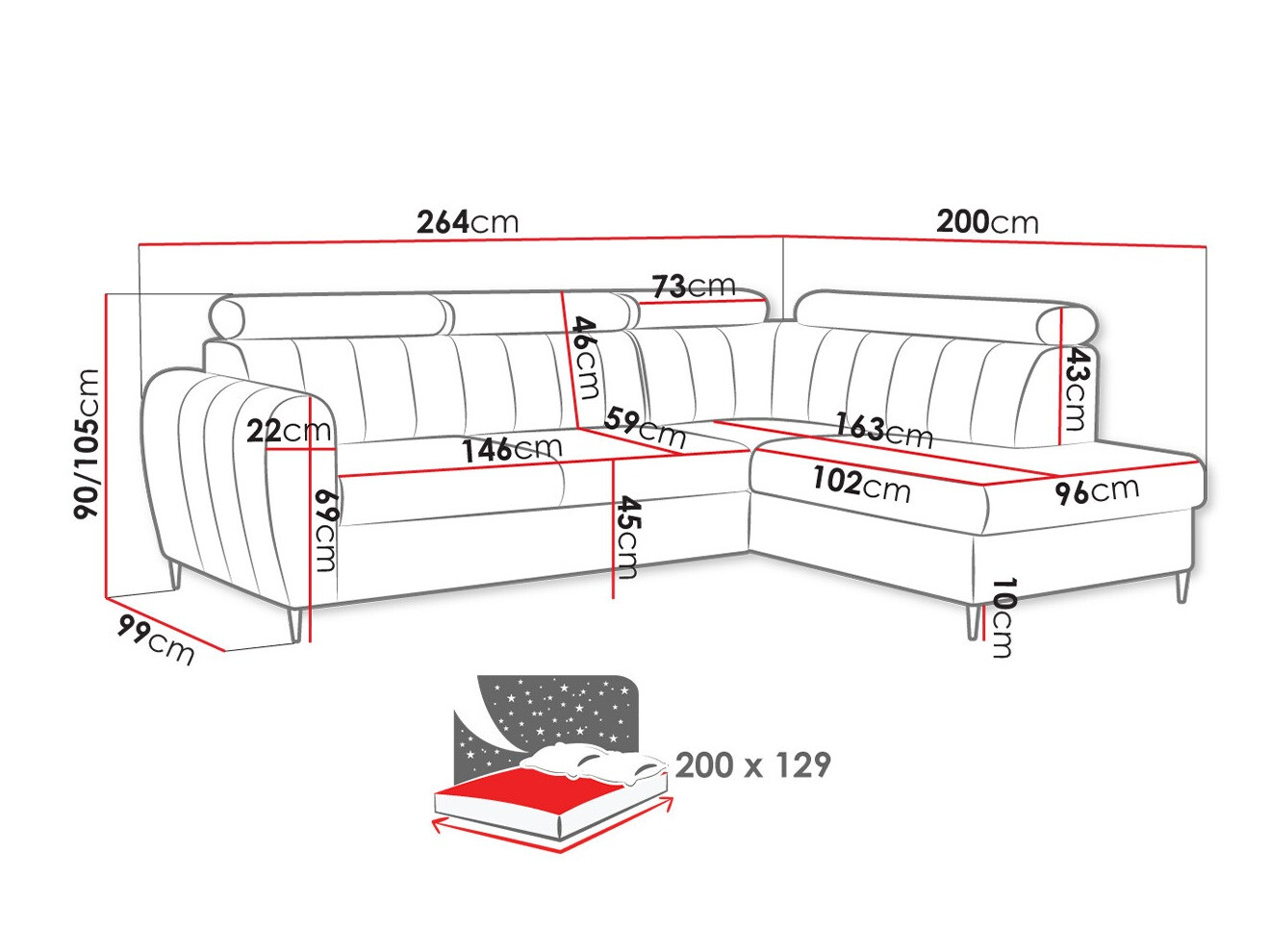 Ugaona sofa Temple 125 (Kronos 22)