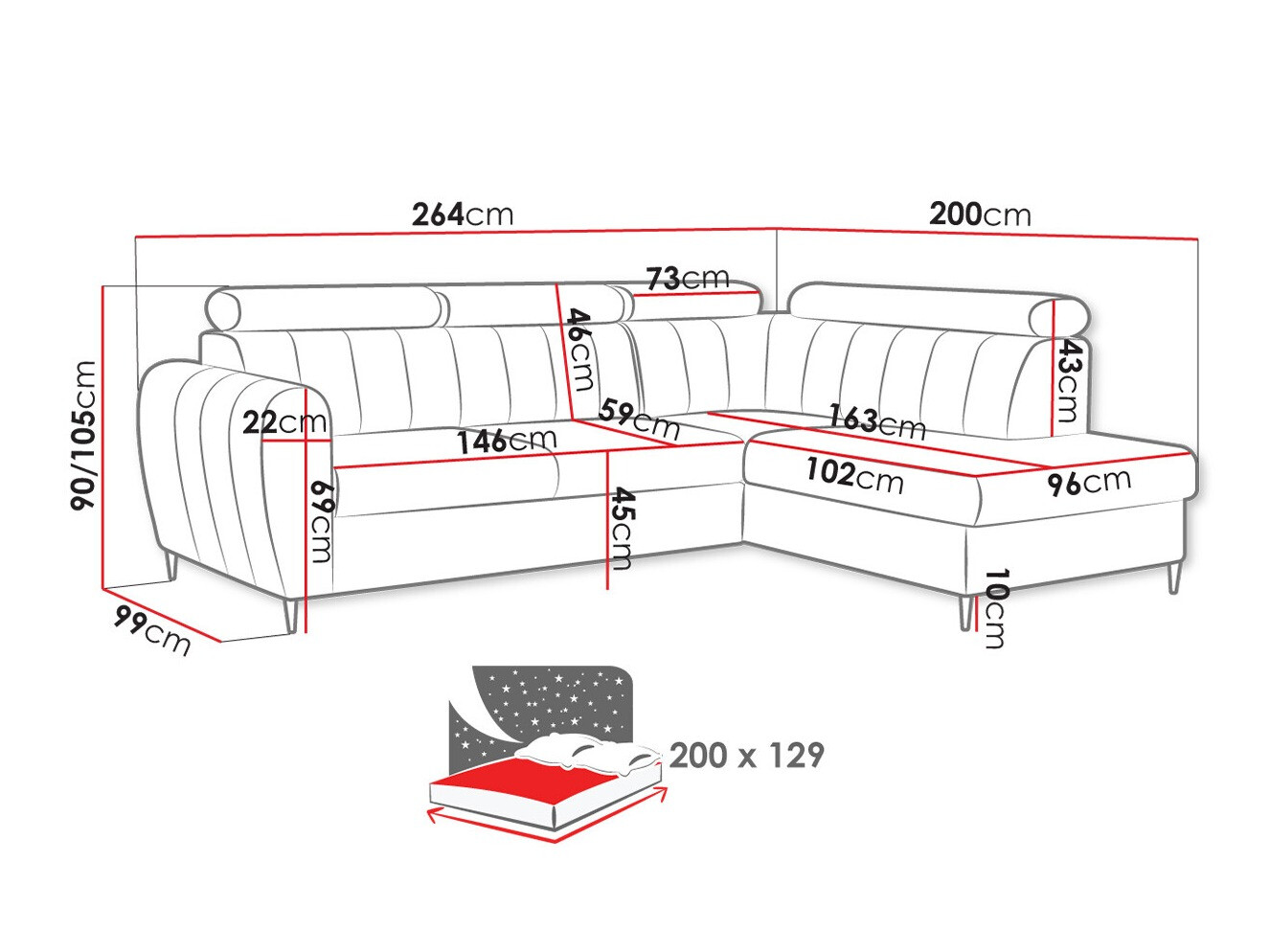Ugaona sofa Temple 125 (Kronos 22)