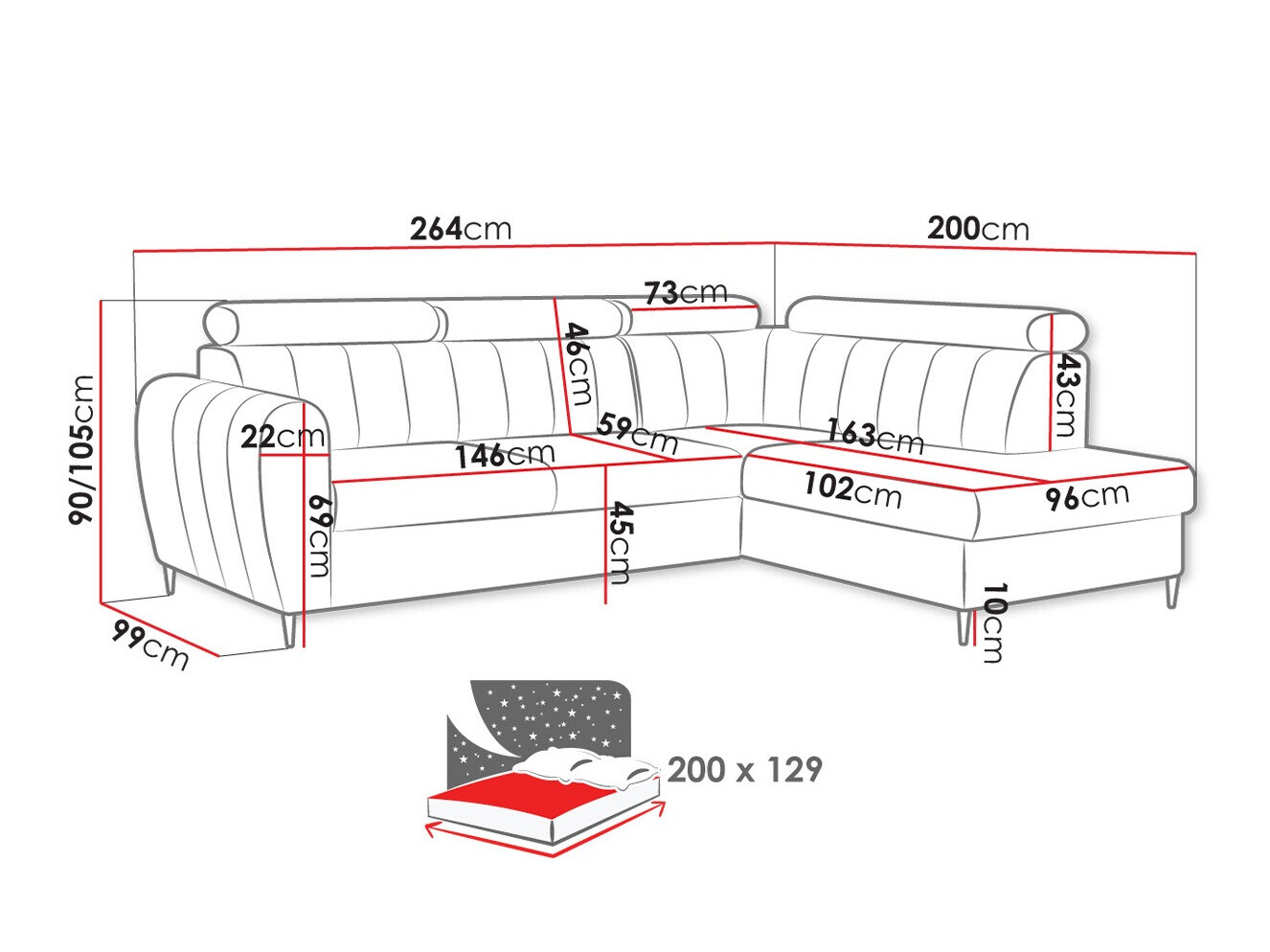 Ugaona sofa Temple 125 (Kronos 29)