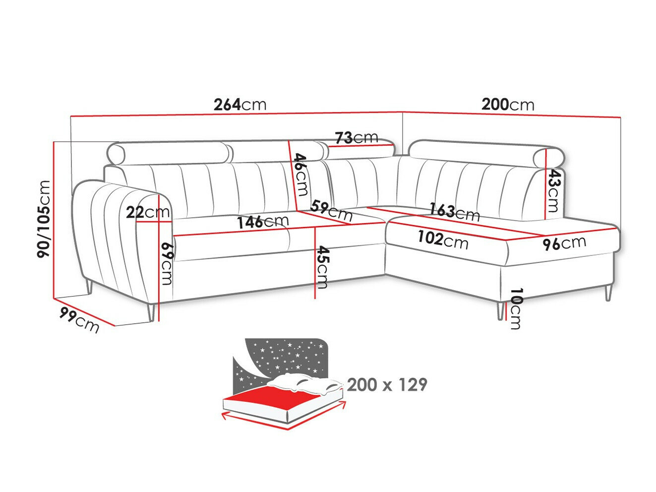 Ugaona sofa Temple 125 (Paros 2)