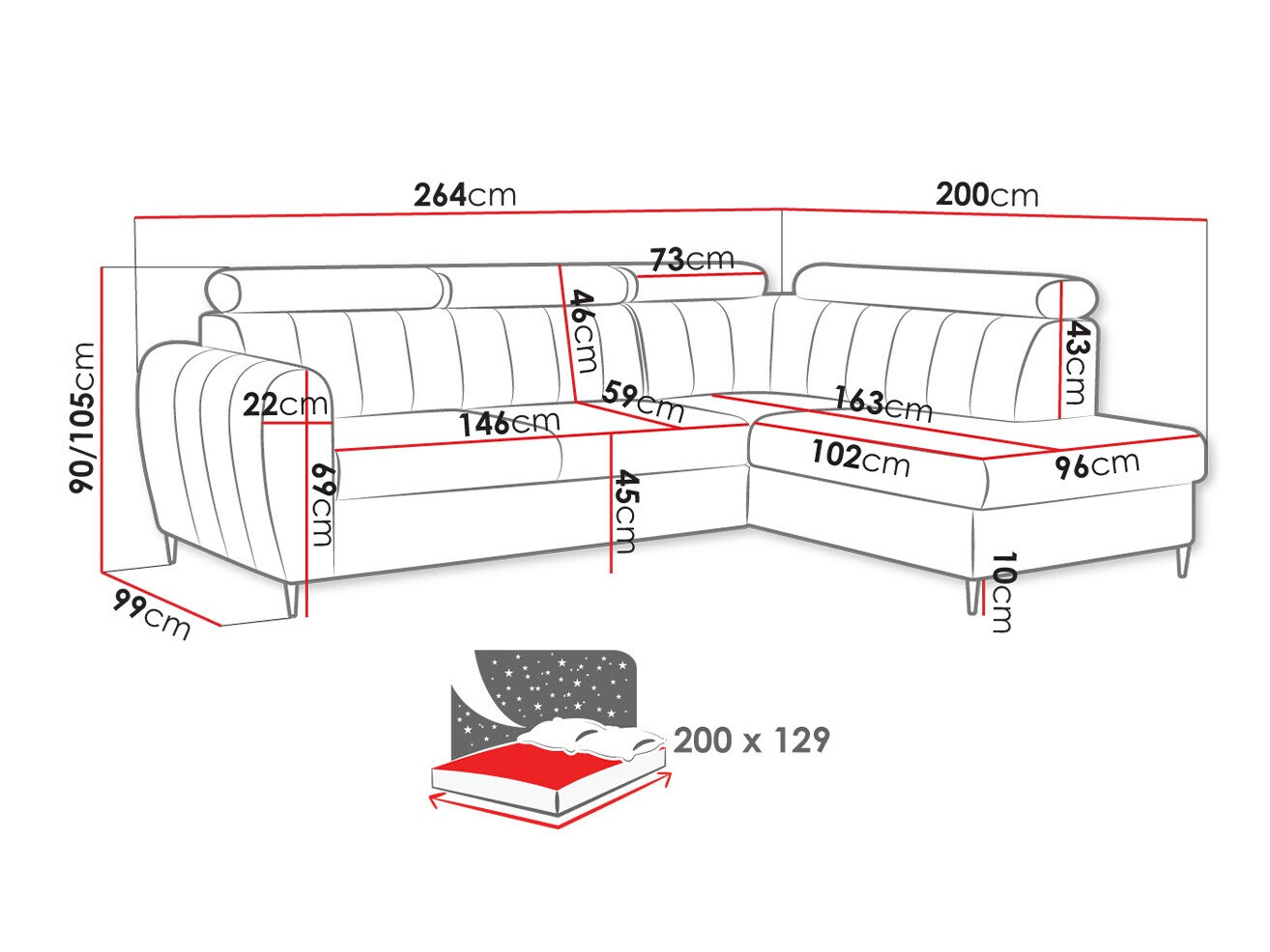 Ugaona sofa Temple 125 (Paros 2)