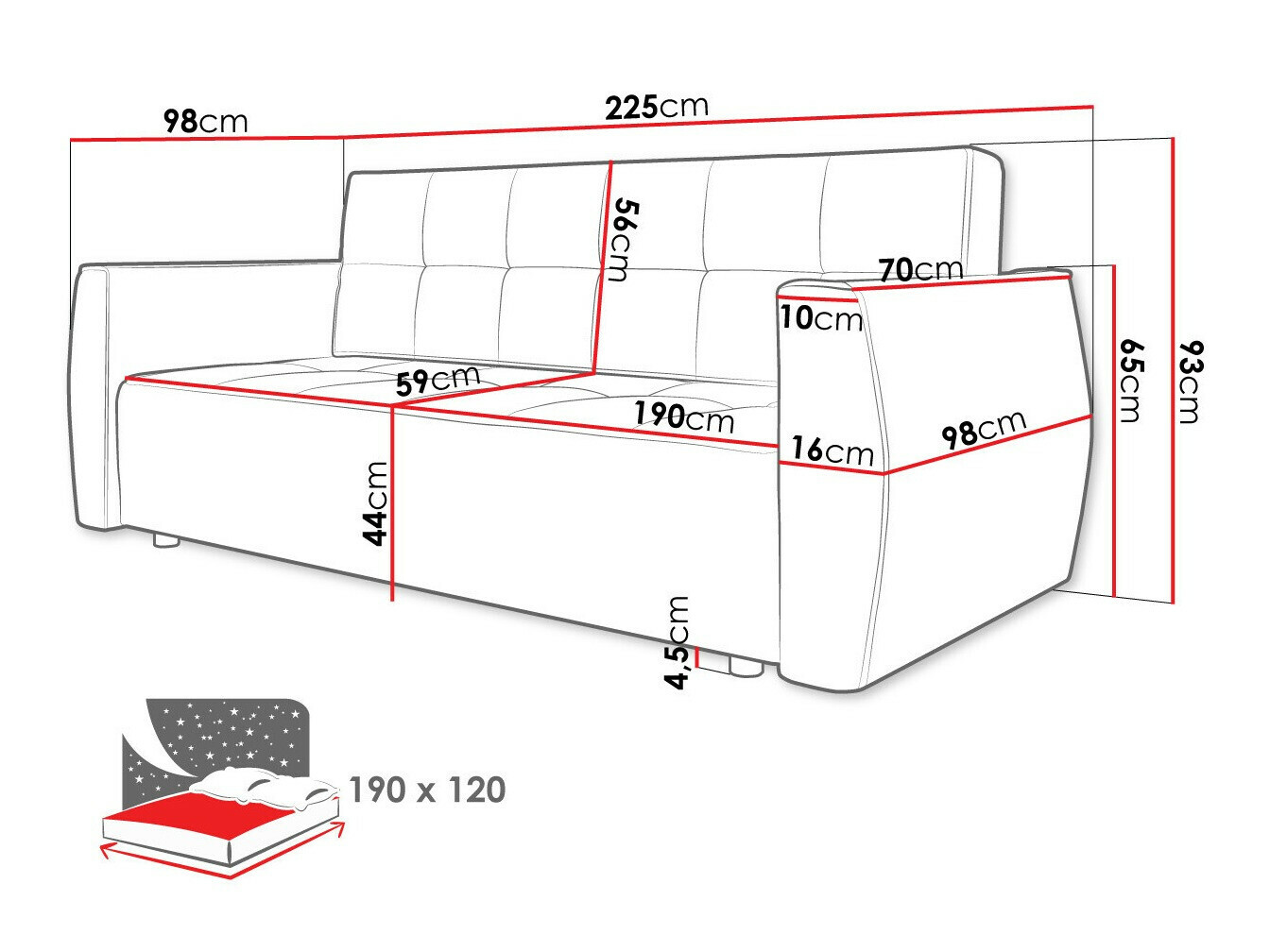 Sofa na razvlačenje Edinburg 107 (Poso 14 + Kronos 14)