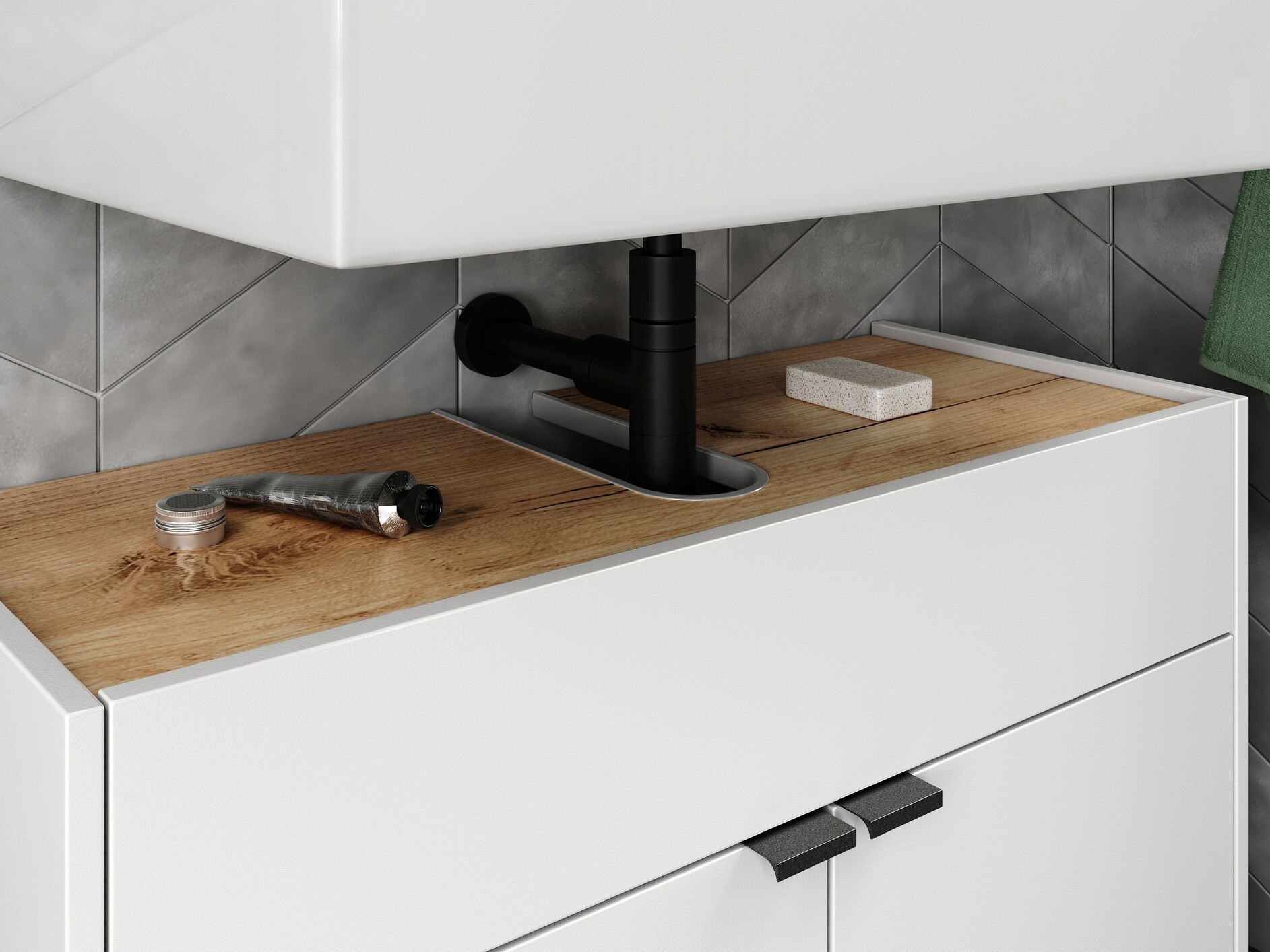 Samostojeći ormarić sa umivaonikom Ventei 100 (Belo + Navarra hrast)