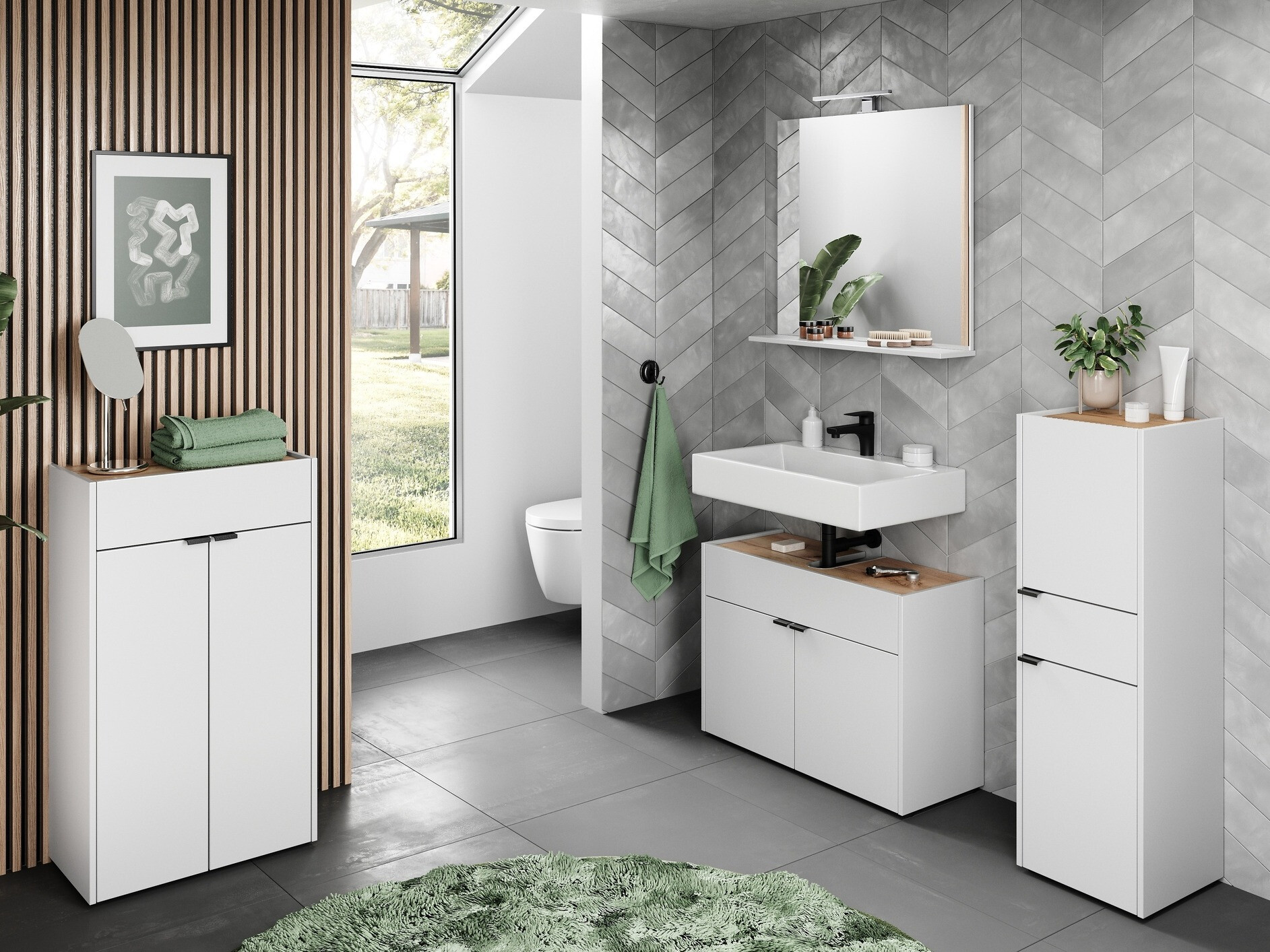 Samostojeći ormarić sa umivaonikom Ventei 100 (Belo + Navarra hrast)