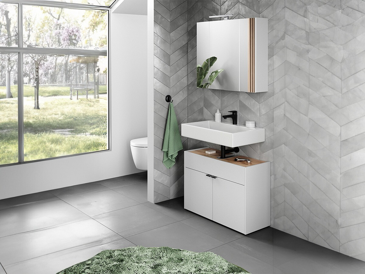 Set za kupatilo Ventei 104 (Belo + Navarra hrast)