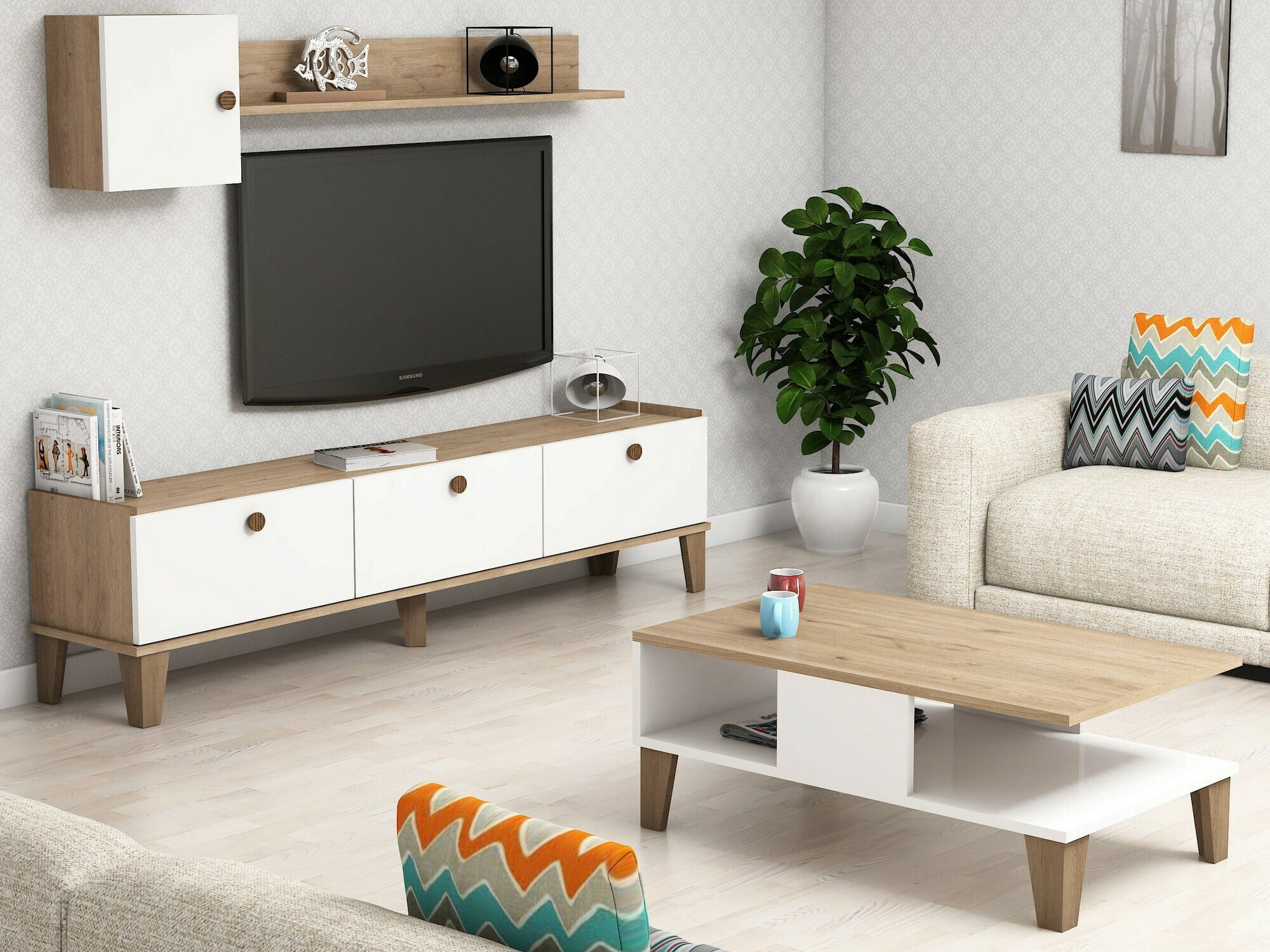 Set za dnevnu sobu Kailua 723 (Hrast + Belo)