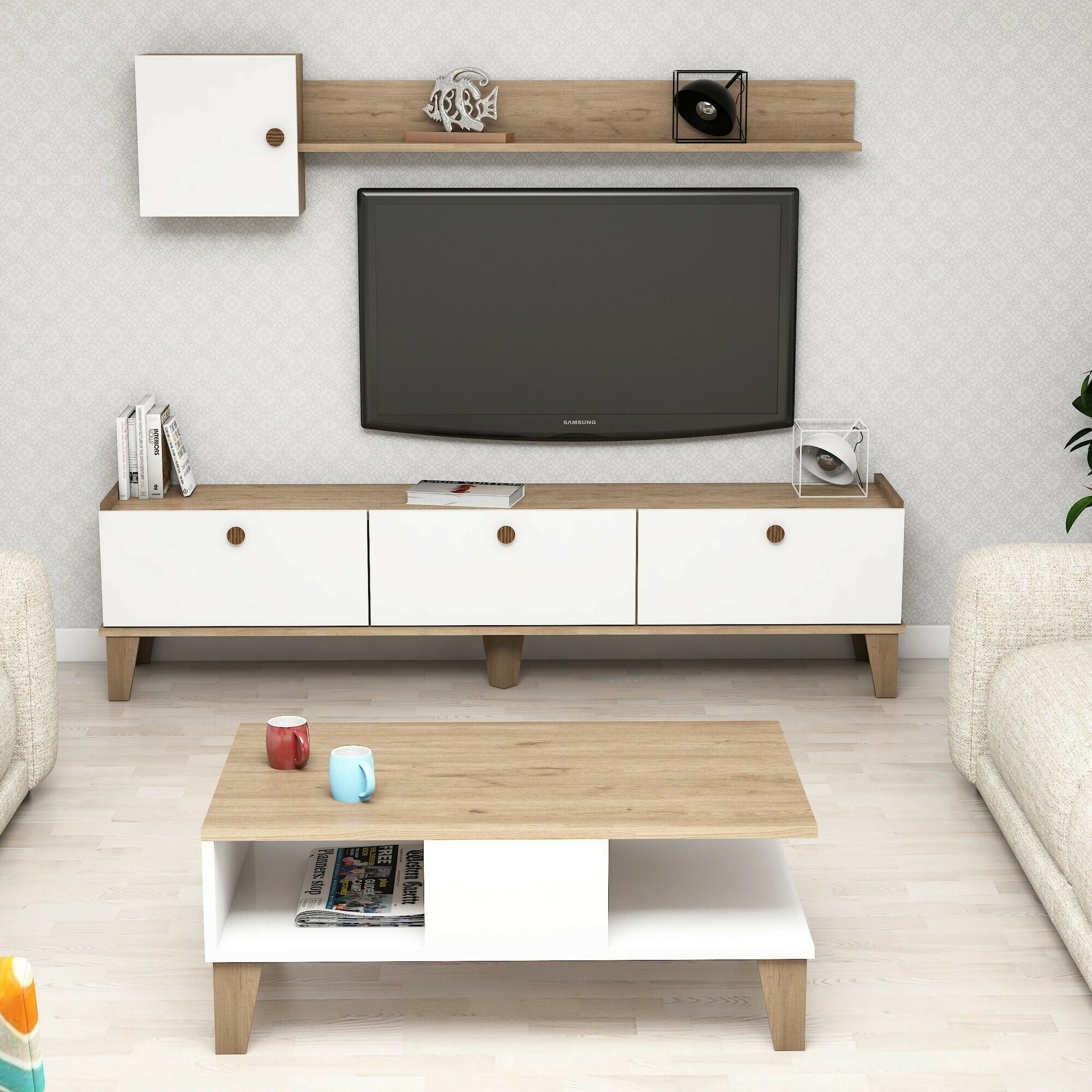 Set za dnevnu sobu Kailua 723 (Hrast + Belo)