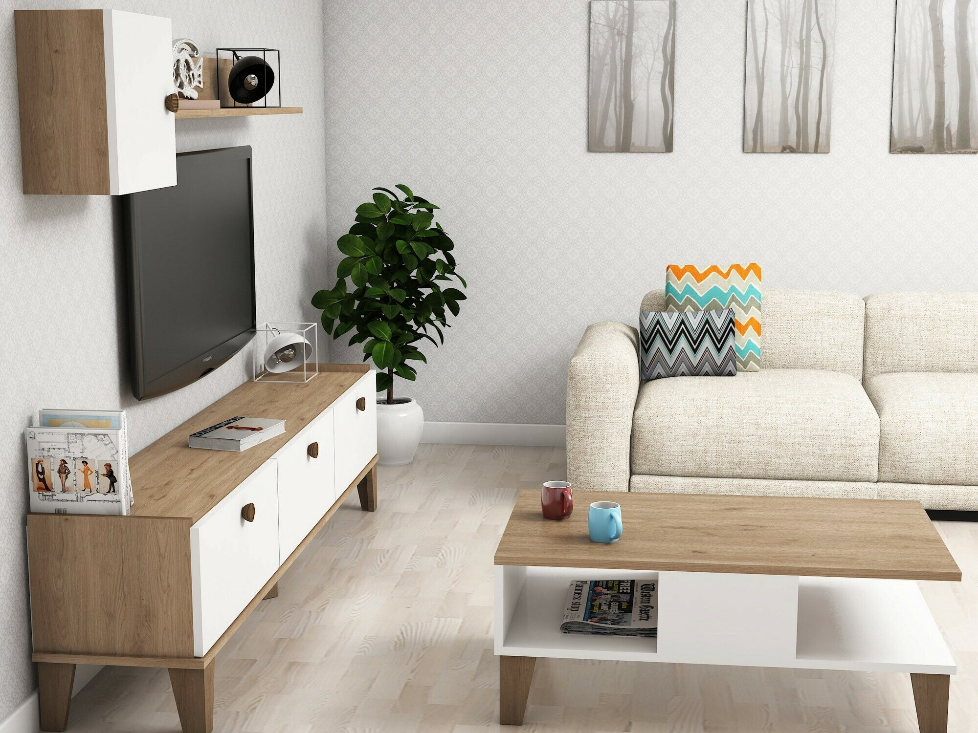 Set za dnevnu sobu Kailua 723 (Hrast + Belo)