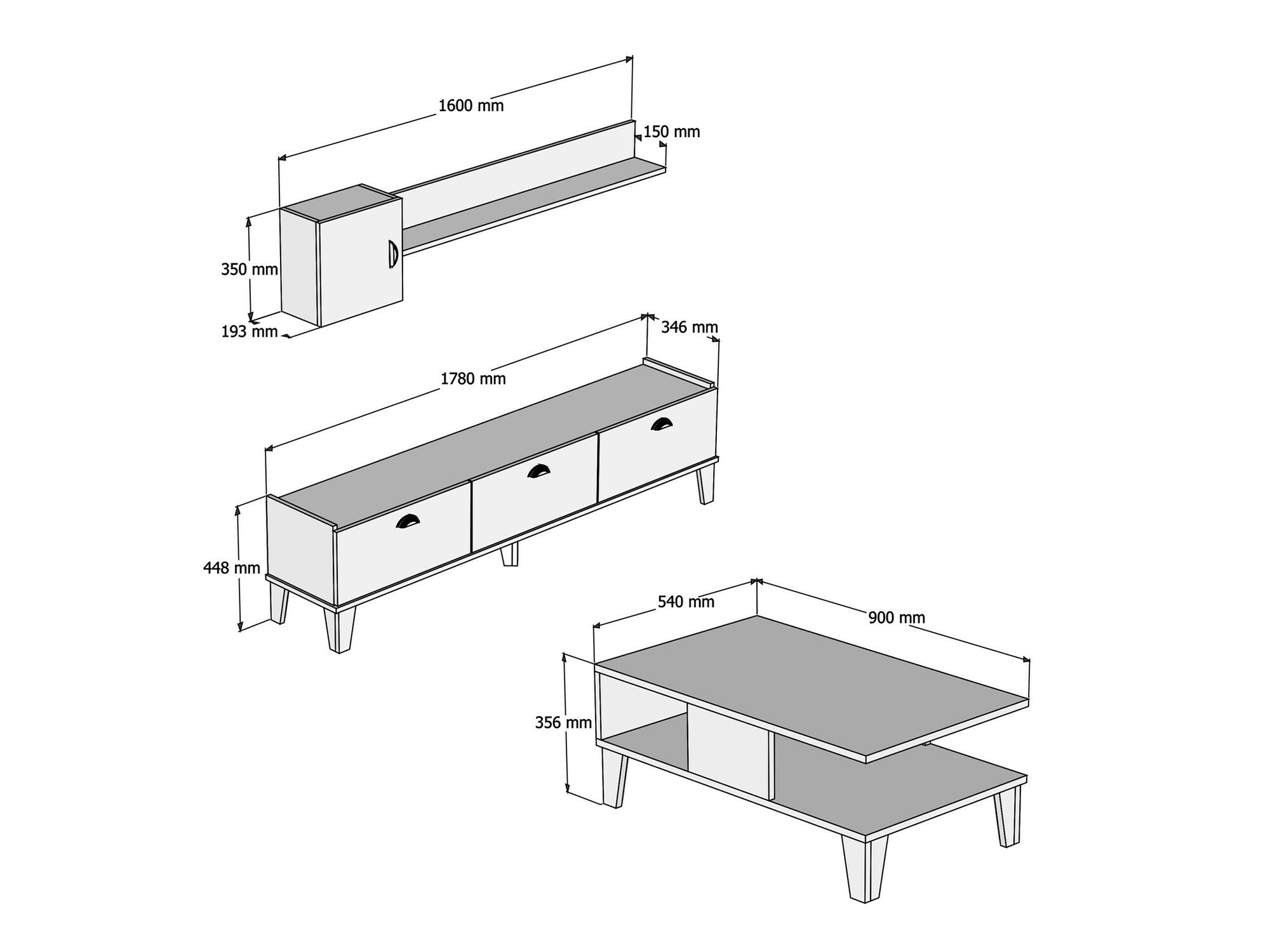 Set za dnevnu sobu Kailua 723 (Hrast + Belo)
