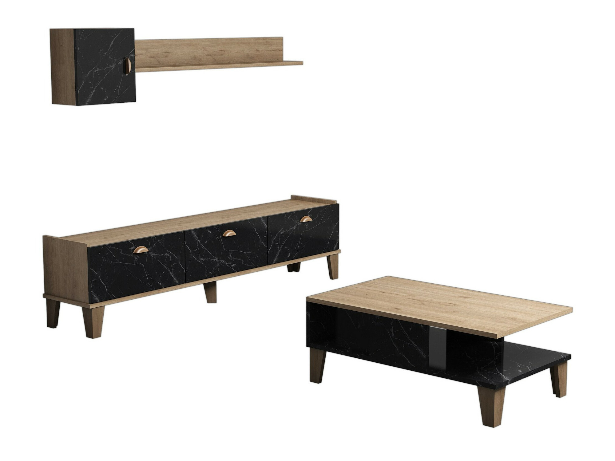 Set za dnevnu sobu Kailua 723 (Hrast + Crni mermer)