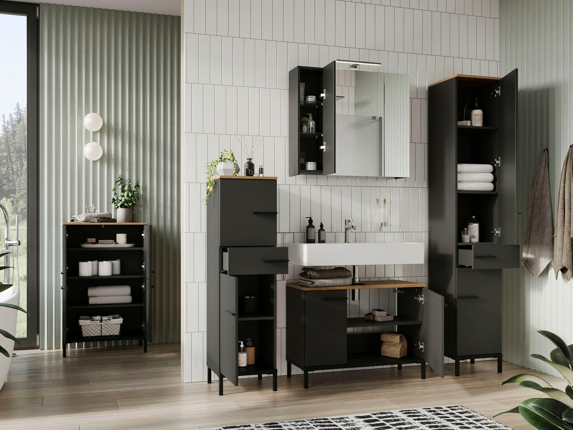 Set za kupatilo Ruvlevu 104 (Graphite + Navarra hrast)