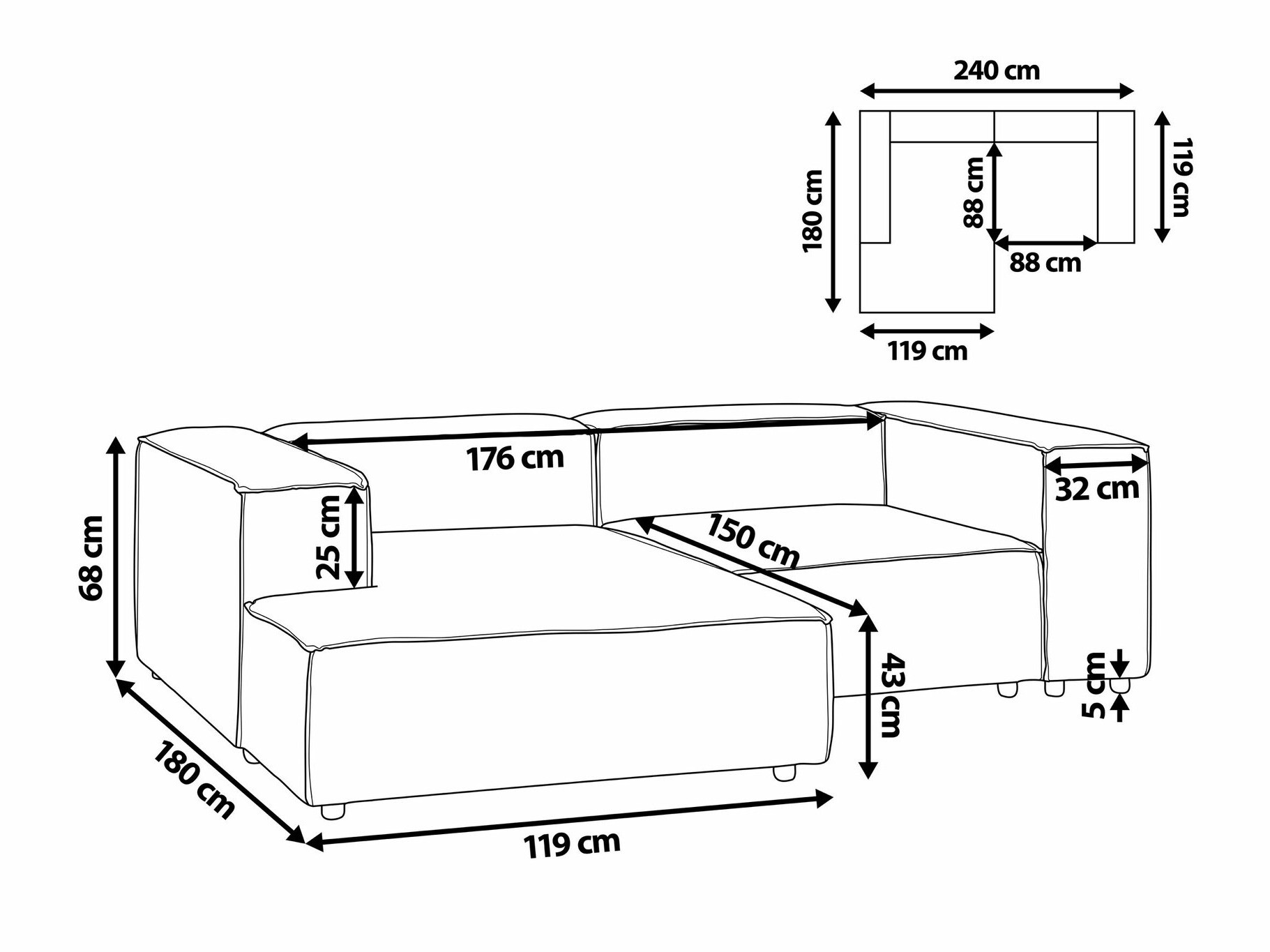 Modularna ugaona garnitura Enofloi 104 (Bež)