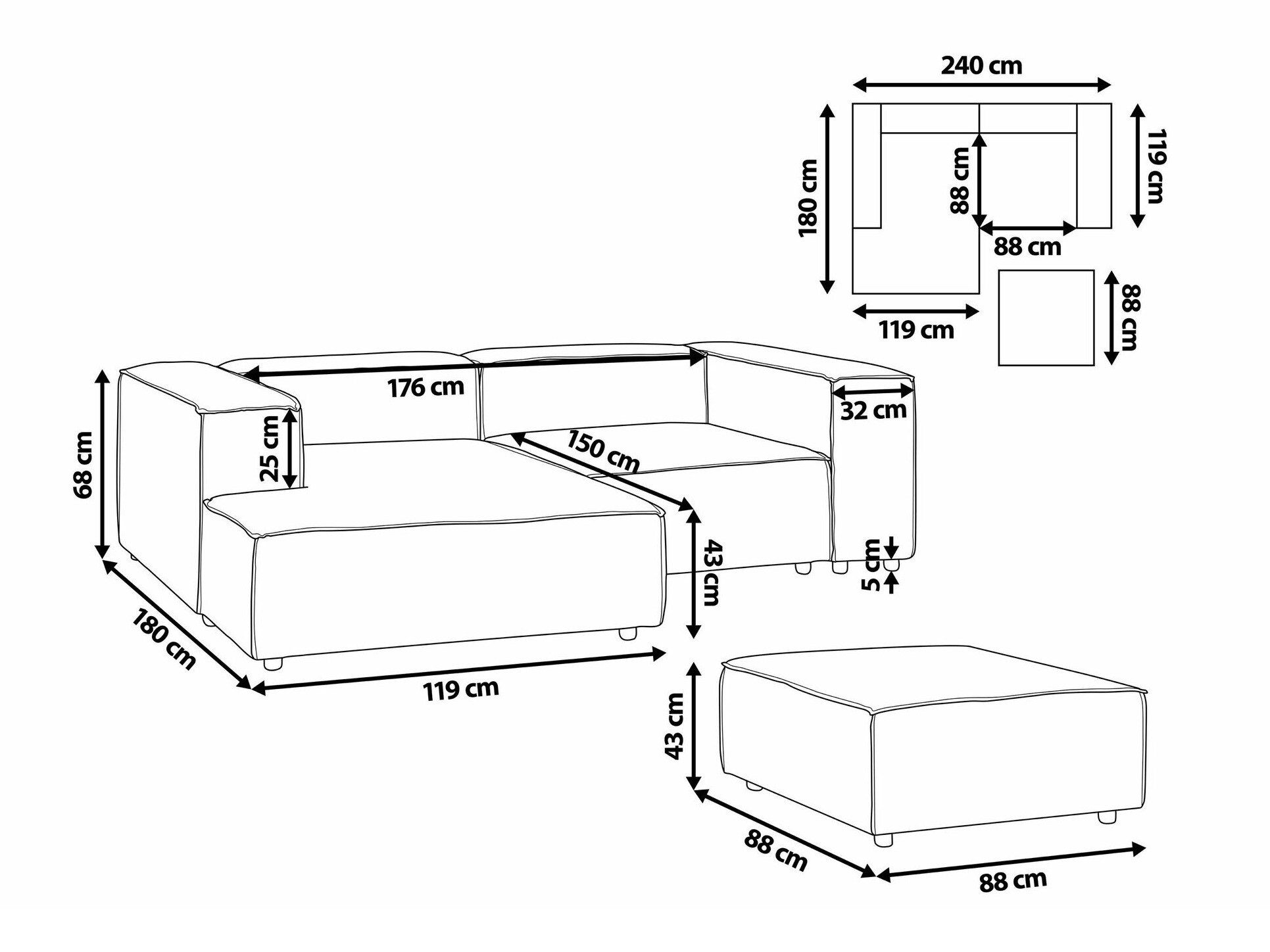 Modularna ugaona garnitura Enofloi 104 (Bež)