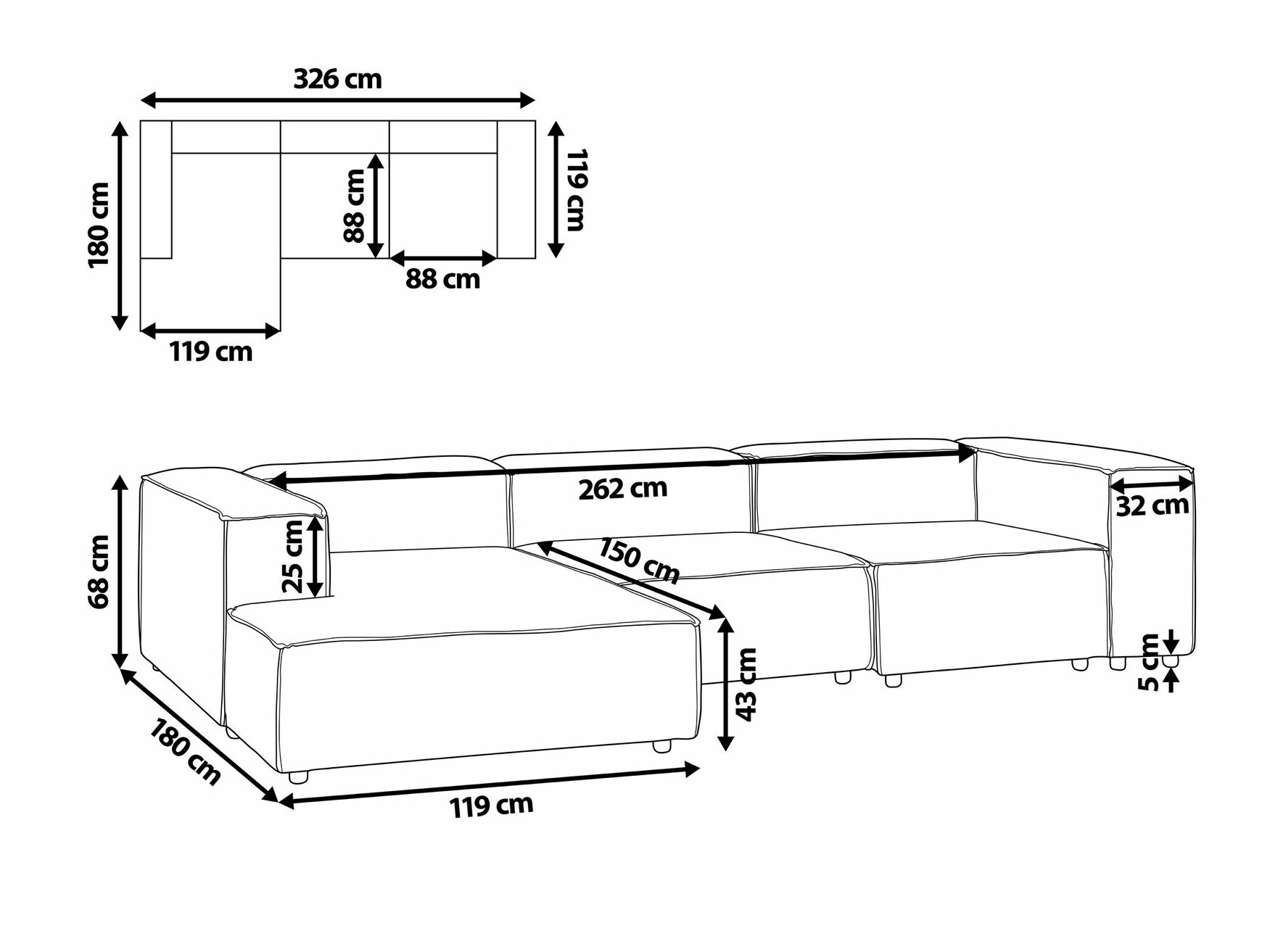 Modularna ugaona garnitura Enofloi 105 (Bež)