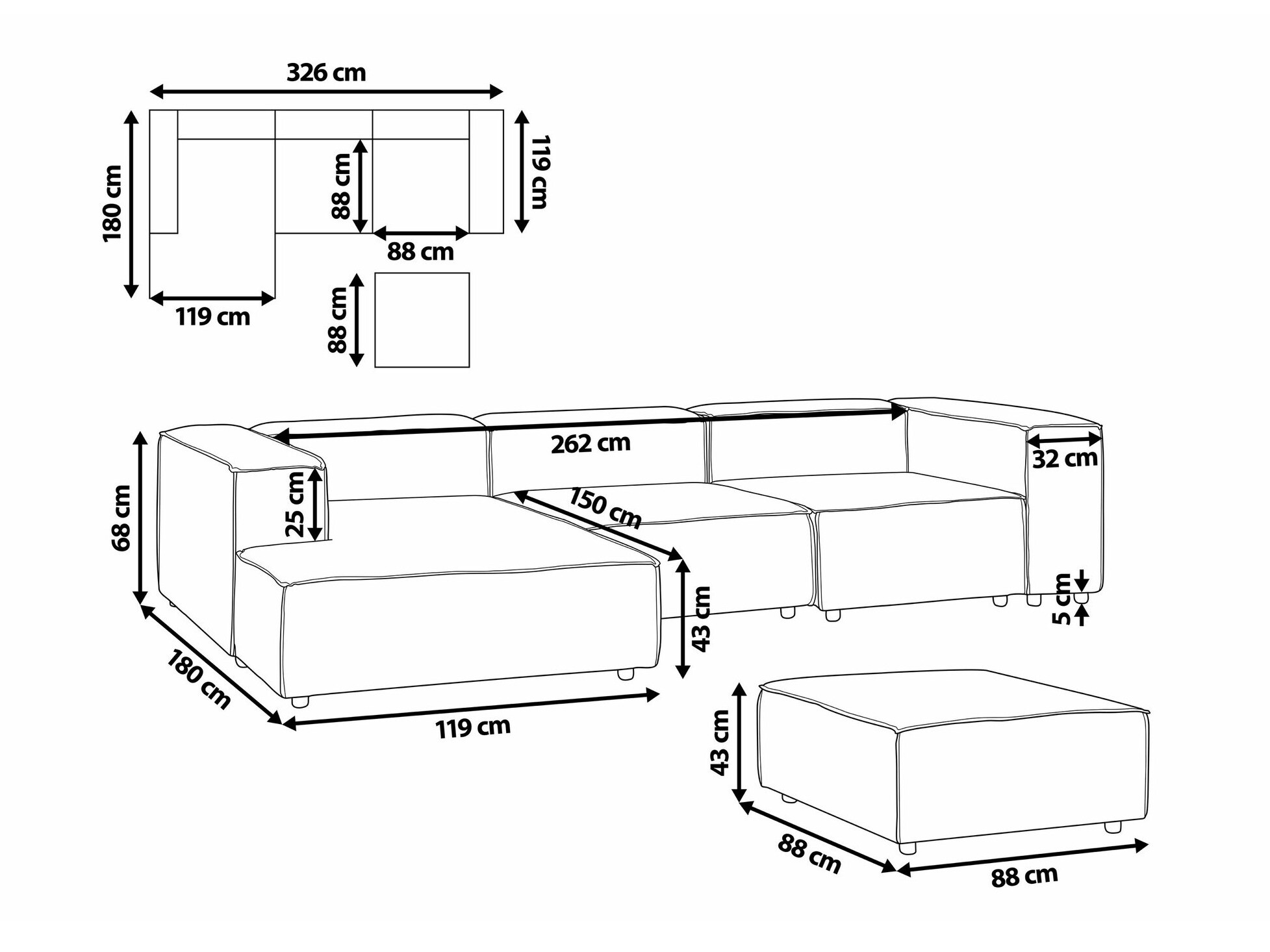 Modularna ugaona garnitura Enofloi 105 (Bež)