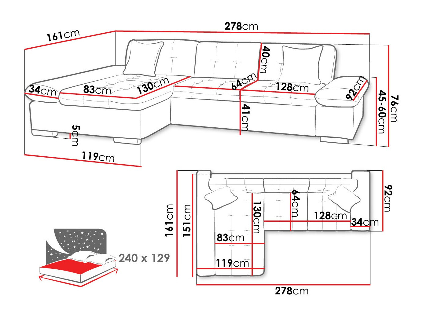 Ugaona sofa Comfivo 152 (Velo 625)