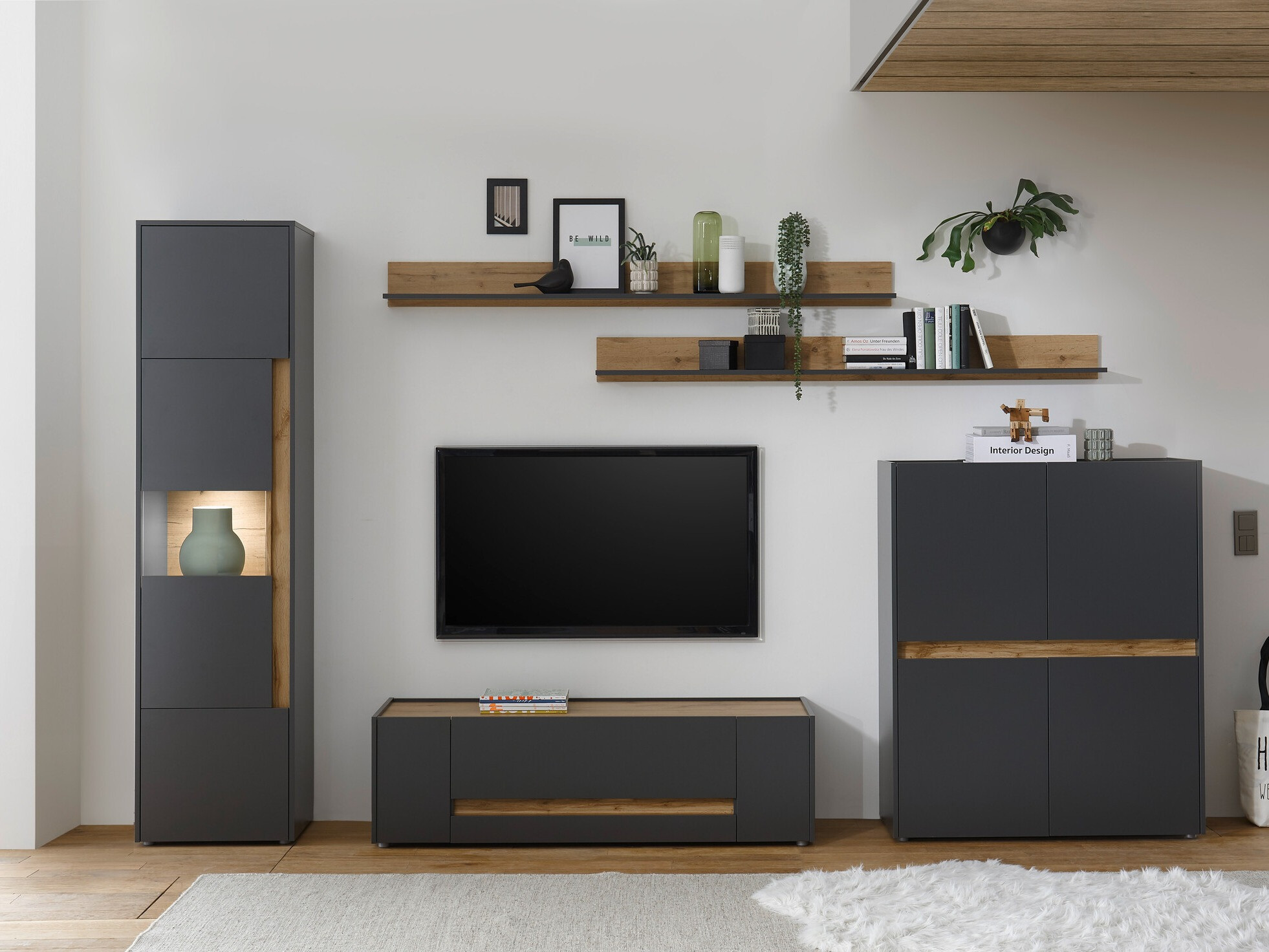 TV komoda Elbsori 114 (Antracit + Hrast Votan)