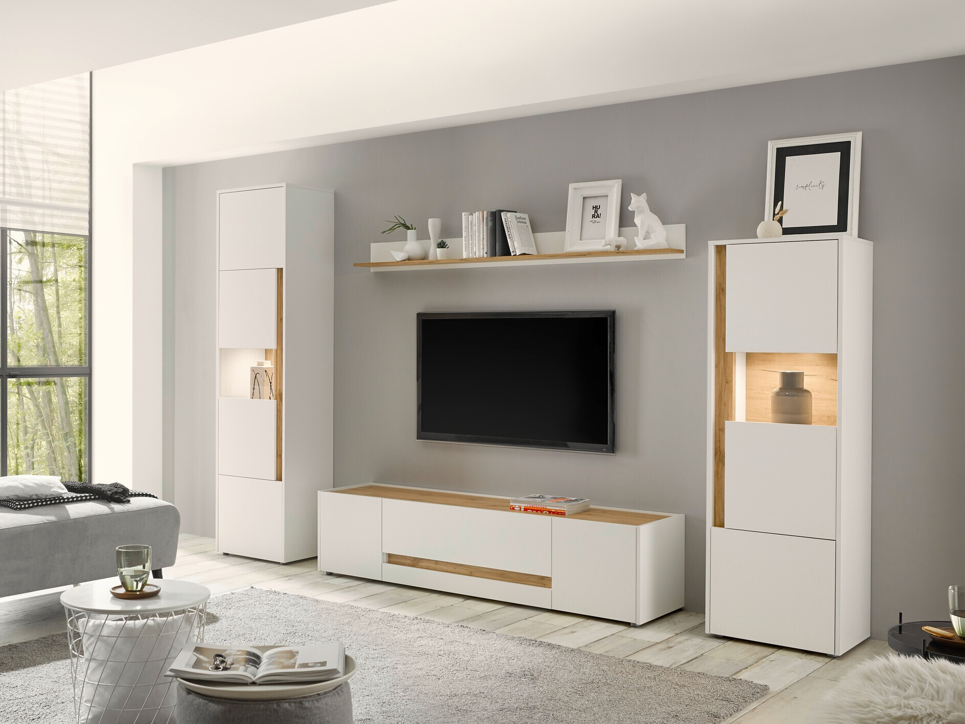 TV komoda Elbsori 115 (Belo + Hrast Votan)
